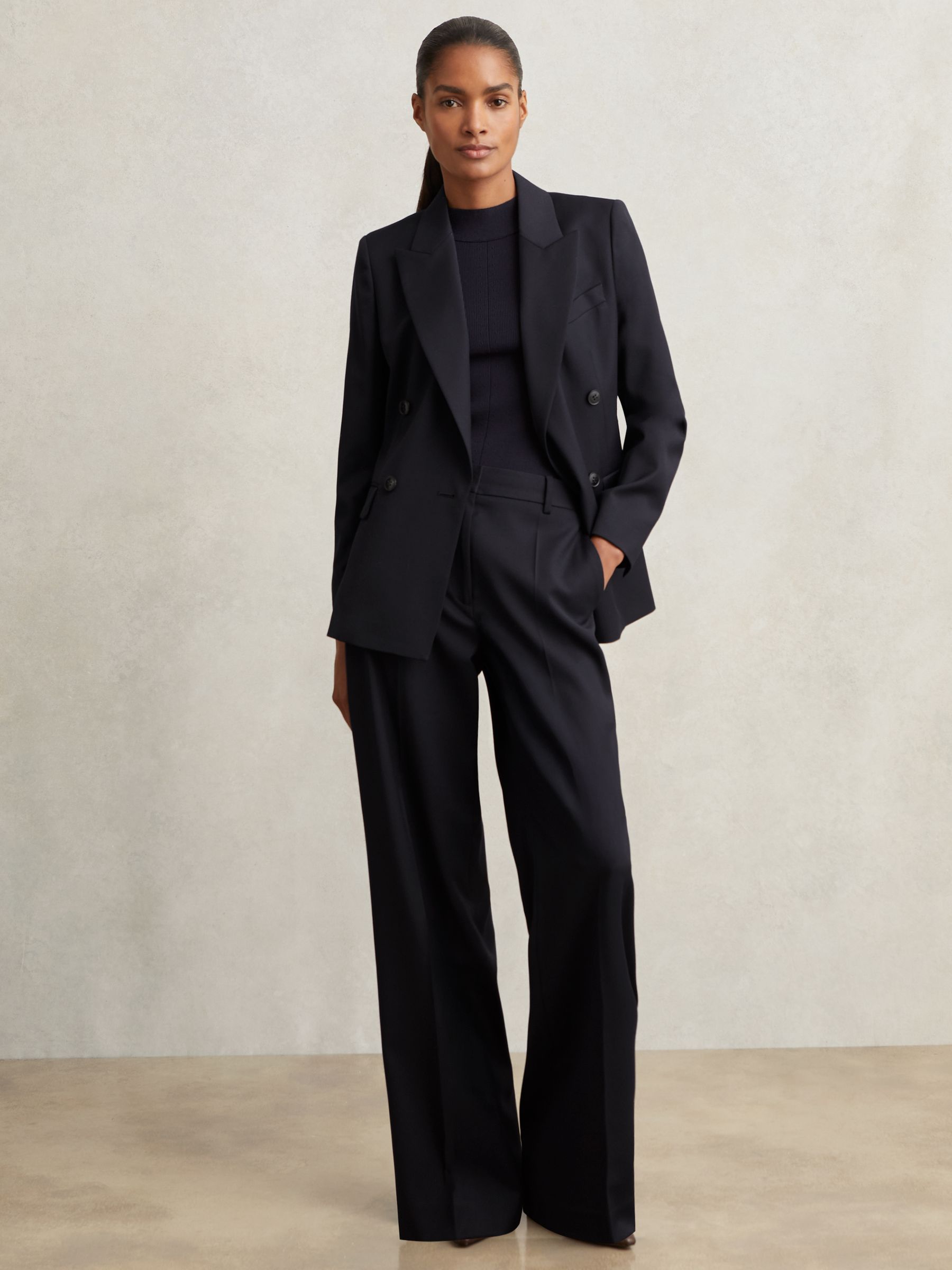 Petite Wool-Blend Wide-Leg Suit Trousers in Navy