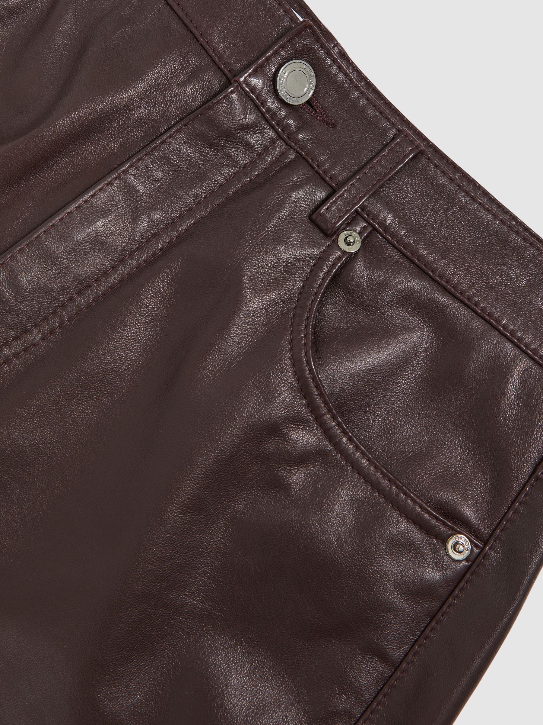 Leather Slim-Leg Trousers in Oxblood Burgundy