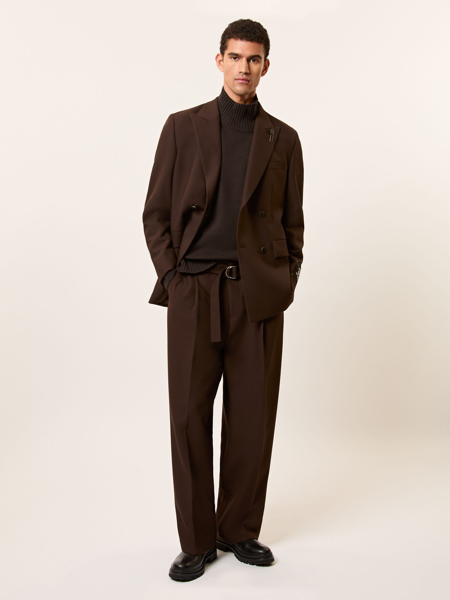 Monogram Wool Relaxed Jumper in Dark Brown