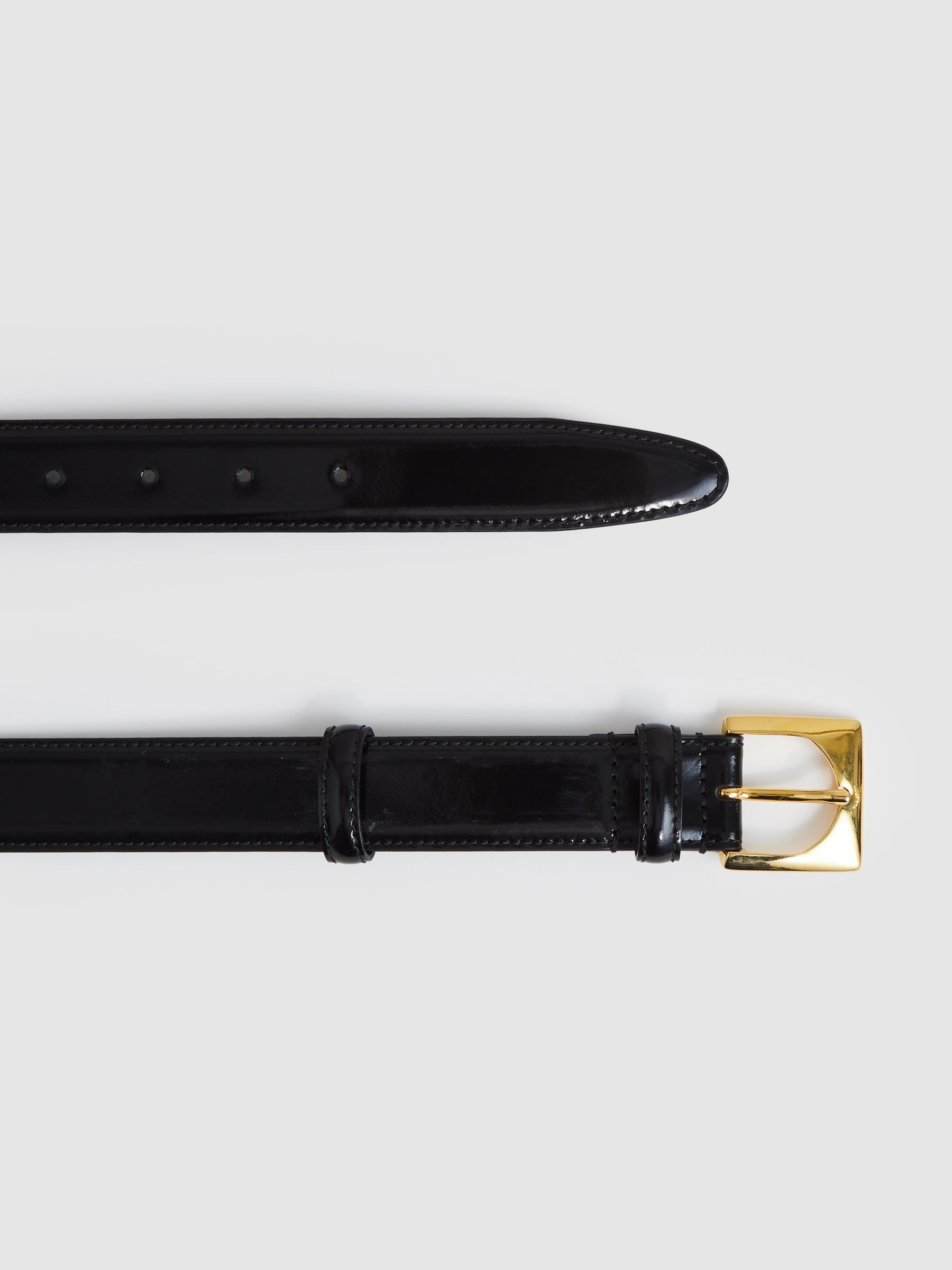 Leather Square-Buckle Belt in Black