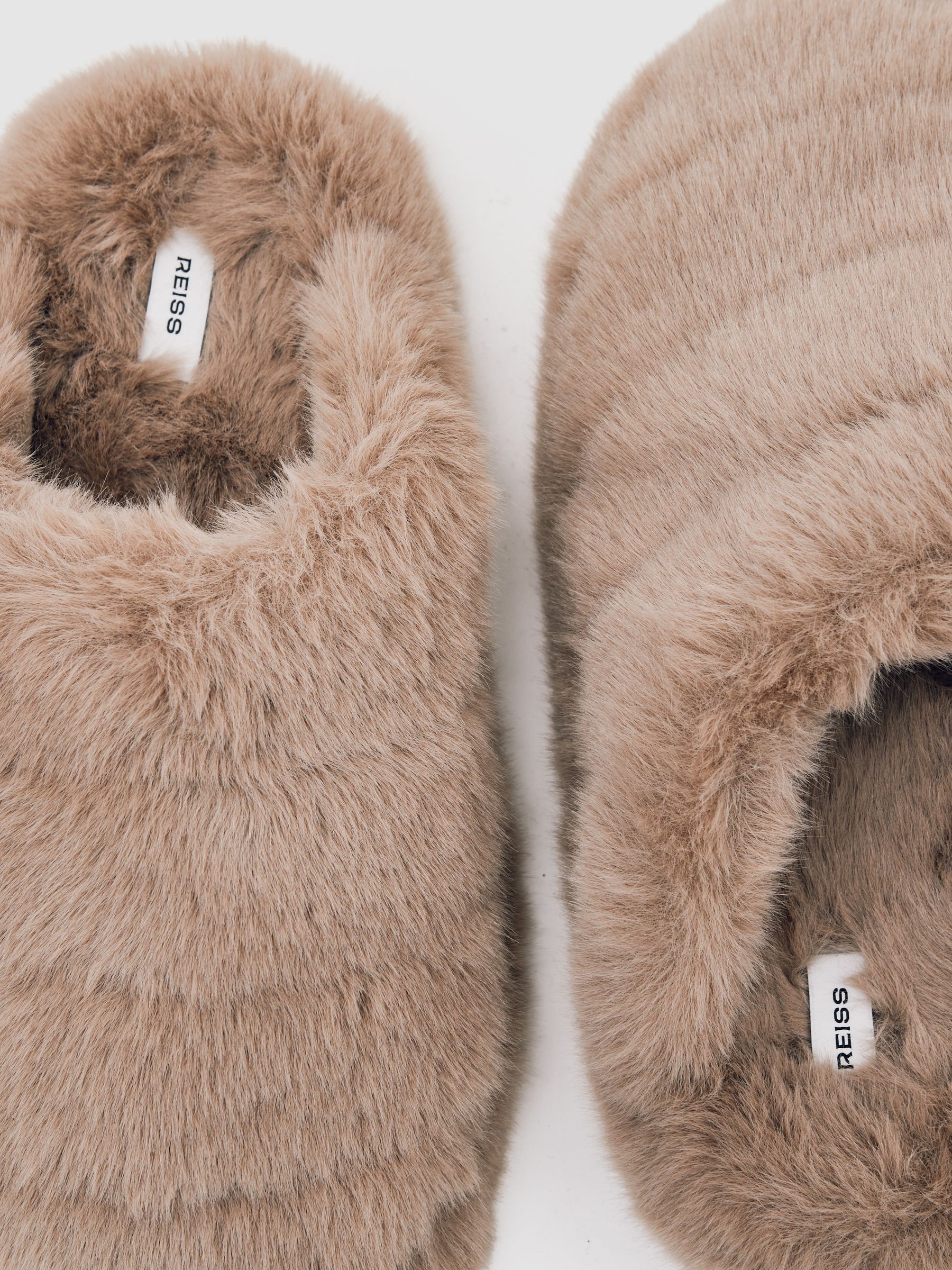 Faux Fur Slippers in Taupe