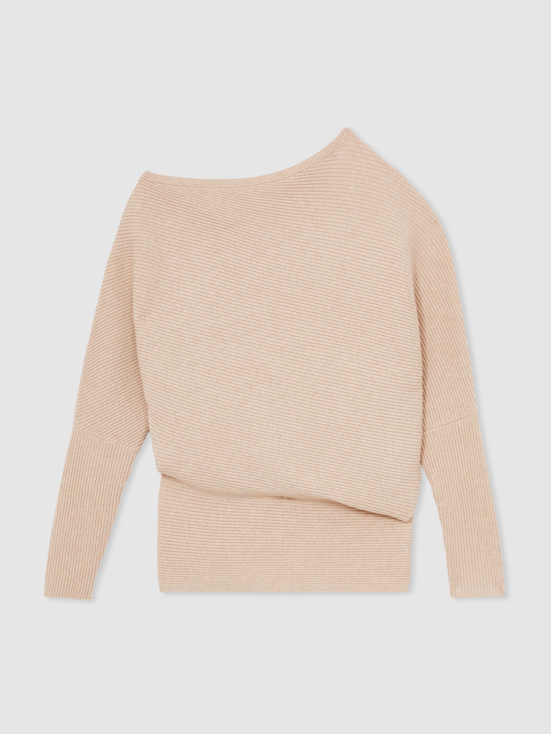 Asymmetric Draped Knitted Jumper in Oatmeal Neutral