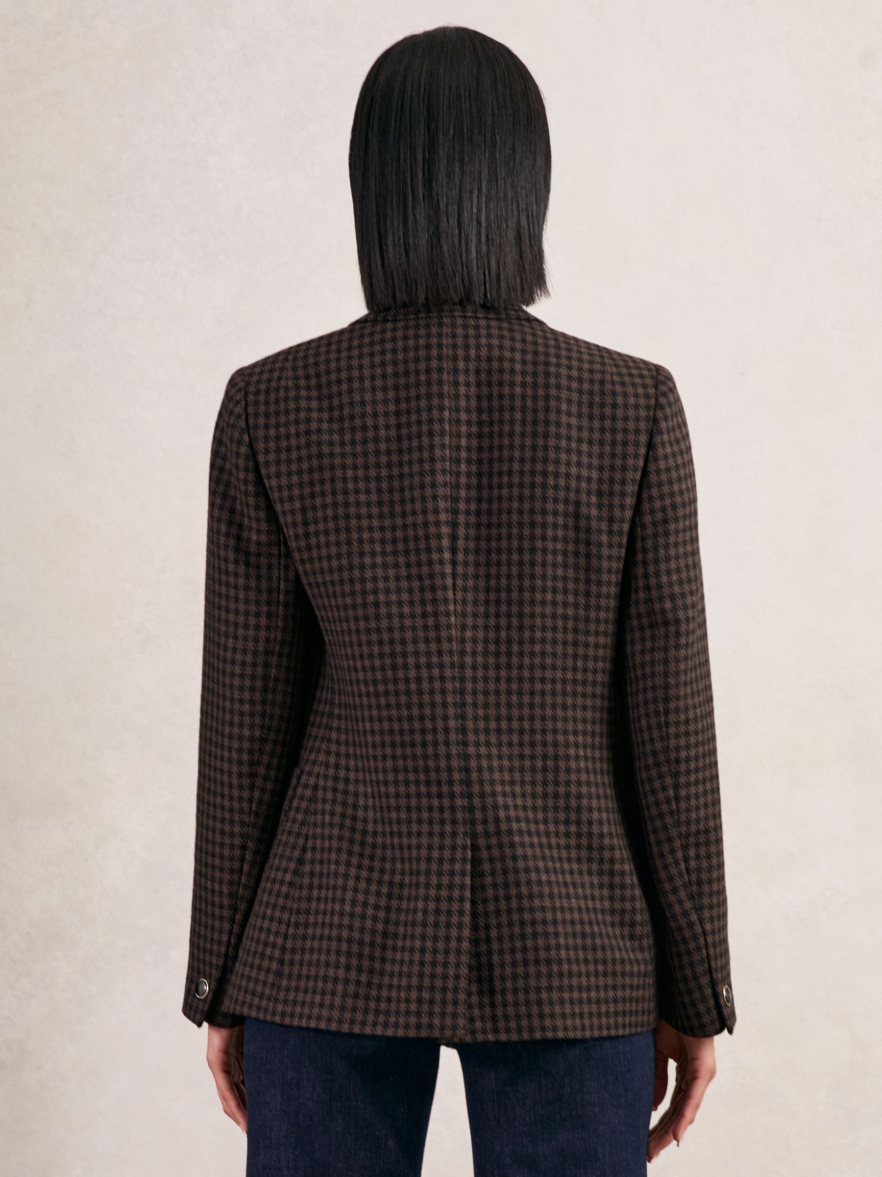 Petite Wool-Blend Double-Breasted Check Blazer in Brown Check