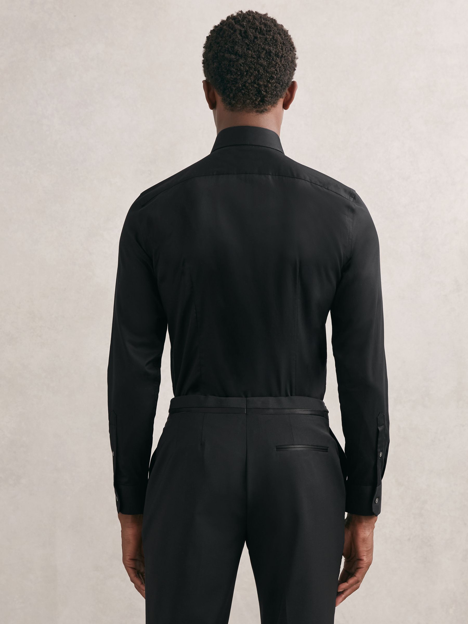 Slim Fit Cotton Dinner Shirt in Black