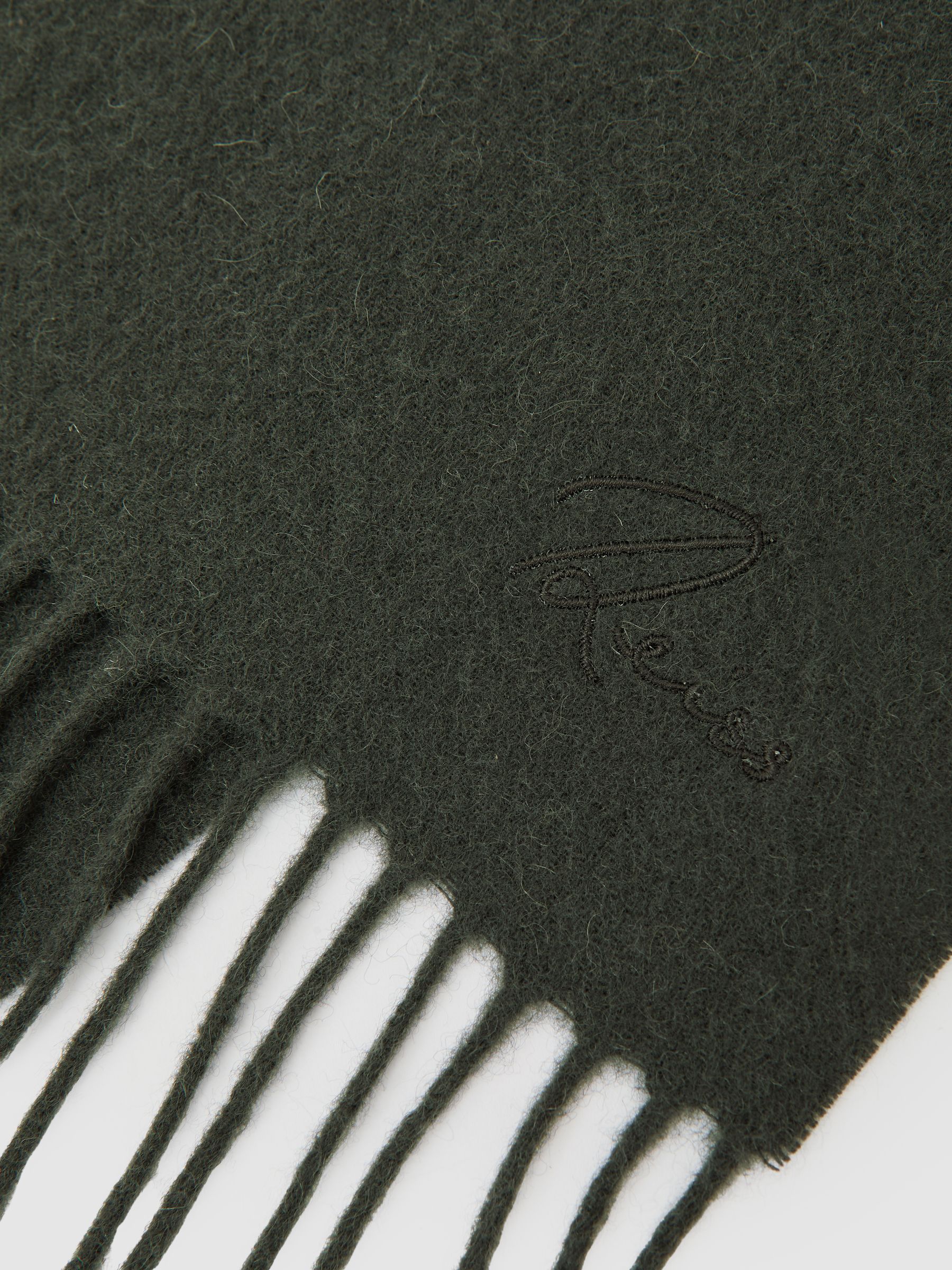 Wool-Cashmere Script-Logo Scarf in Dark Military Green