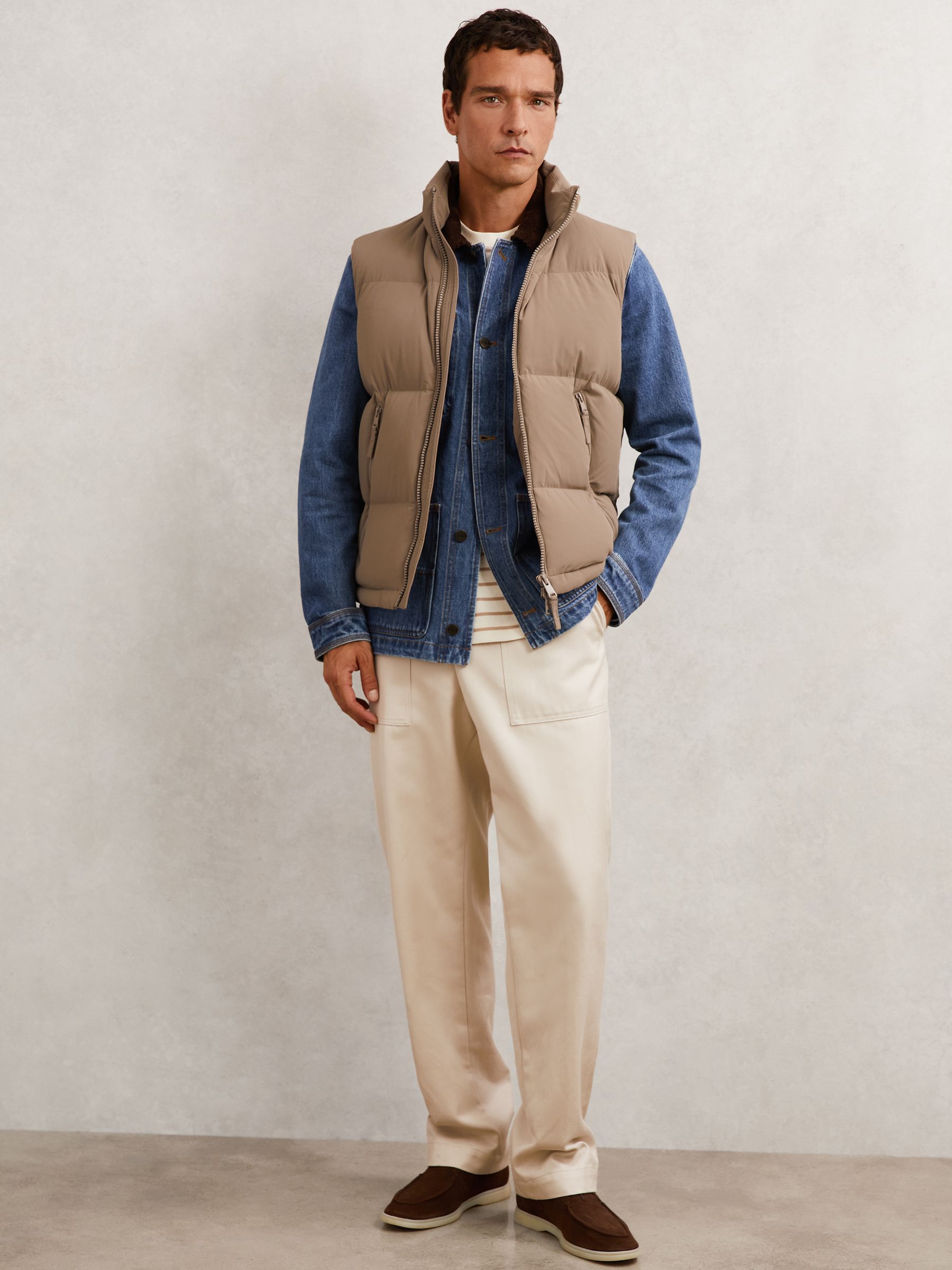 Quilted Zip-Through Puffer Gilet in Light Camel Brown