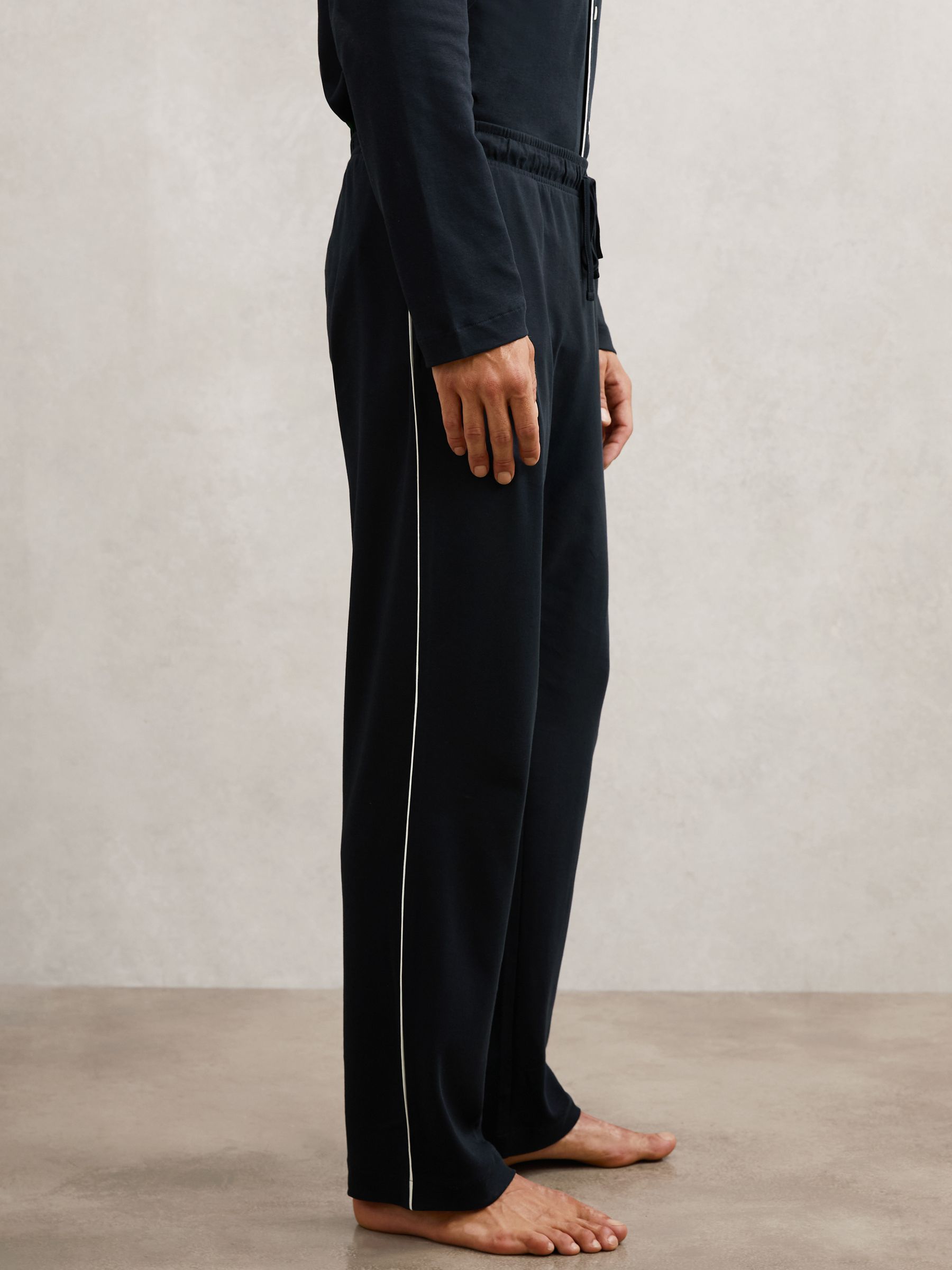 Cotton Piped Pyjamas Set in Navy