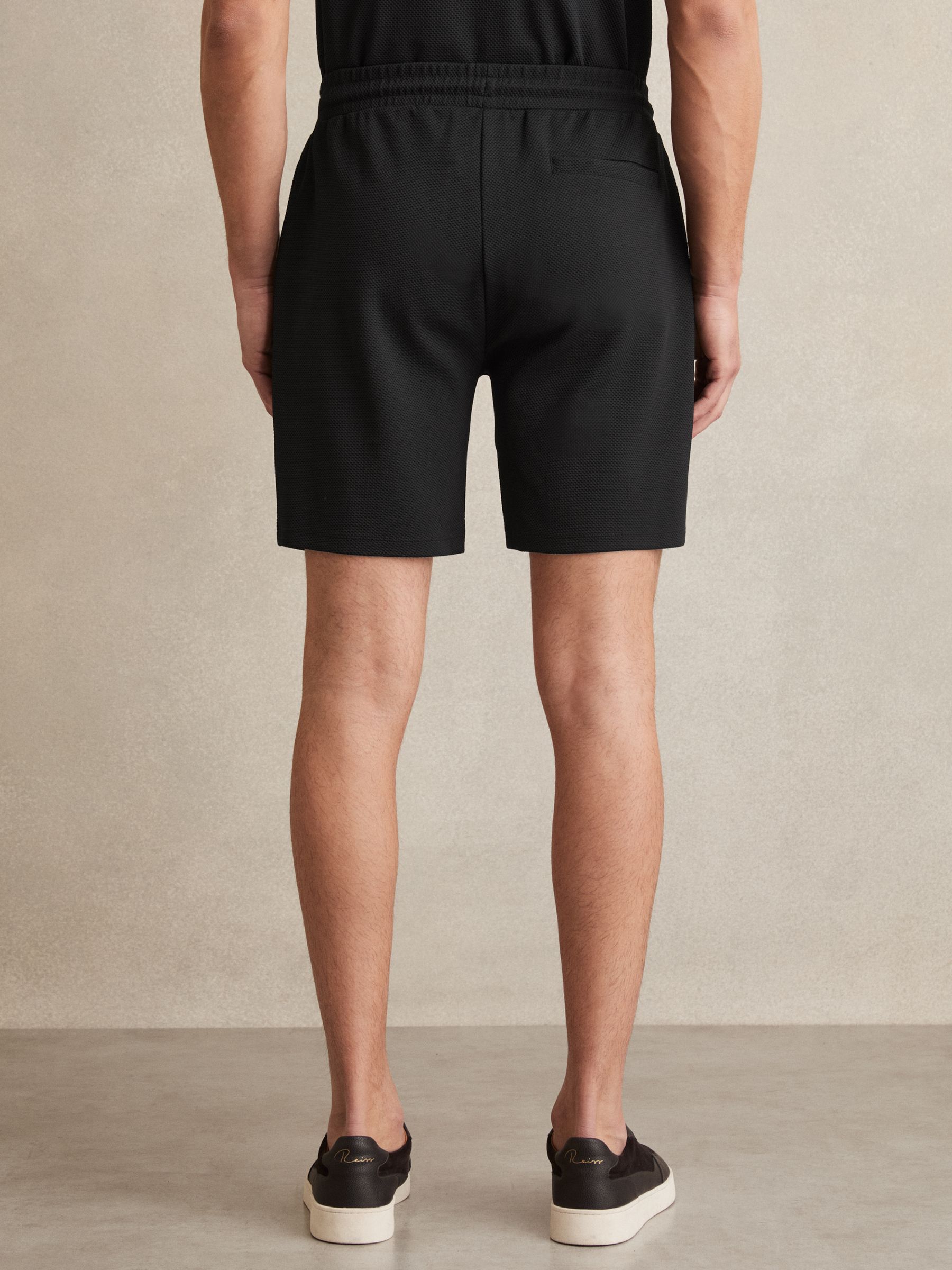 Textured Drawstring Shorts in Black