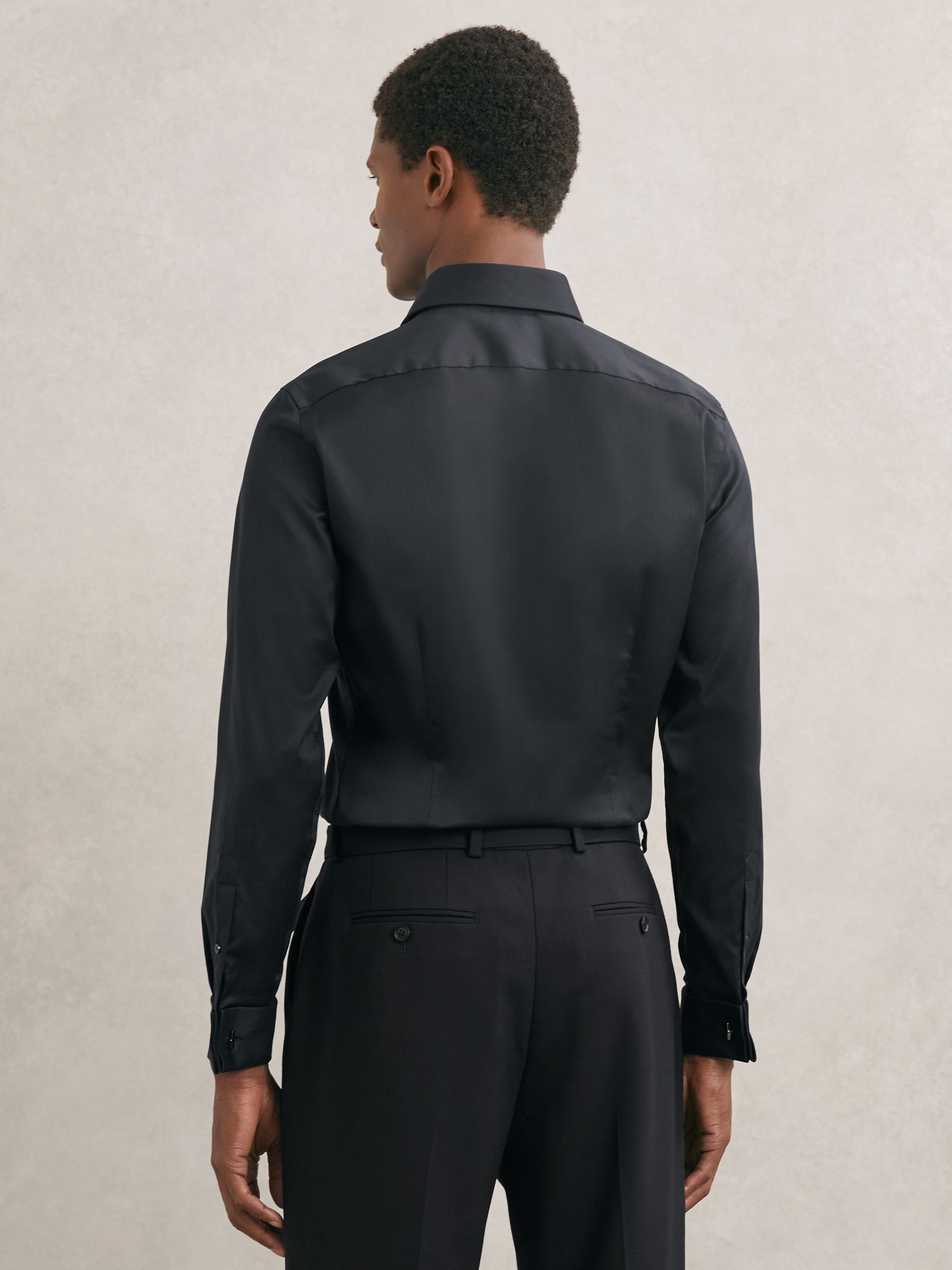 Regular Fit Stretch Double-Cuff Shirt Cotton-Blend in Navy