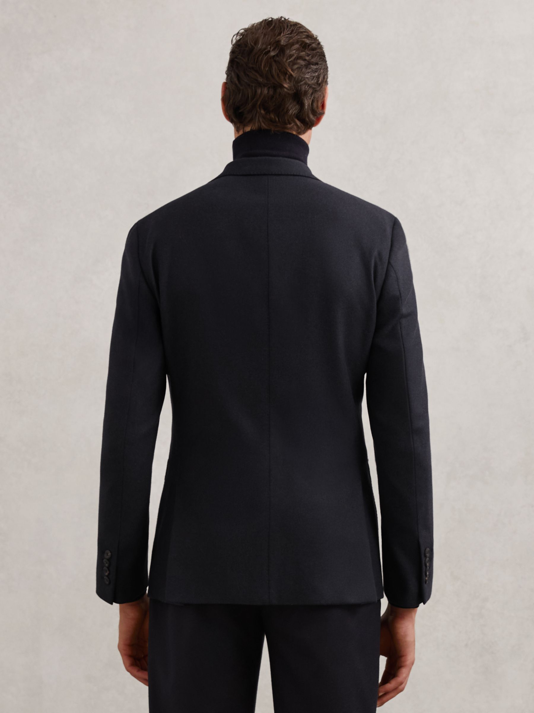 Flannel Slim-Fit Single-Breasted Blazer with Wool in Navy