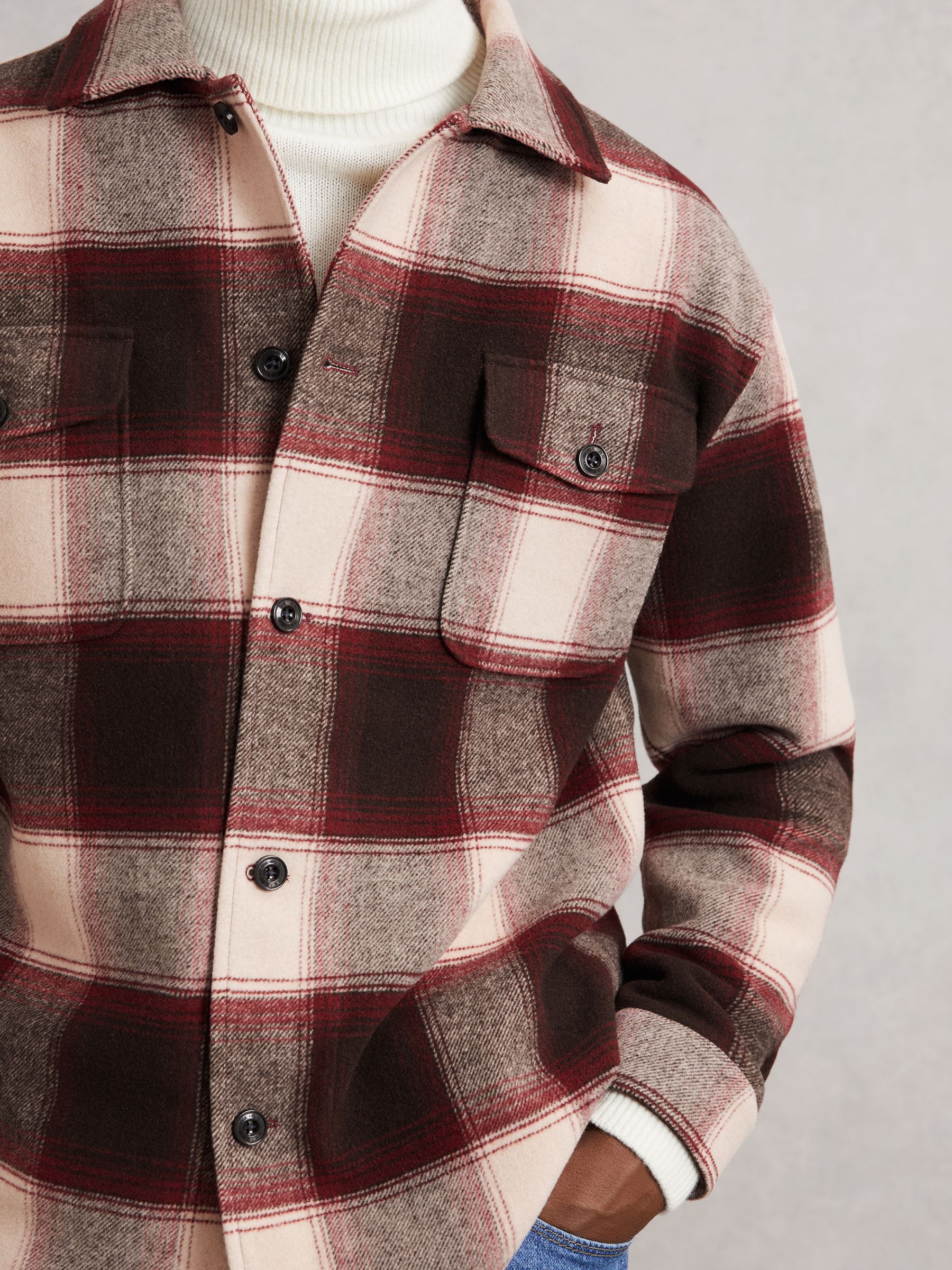 Wool-Blend Check Overshirt in Bordeaux