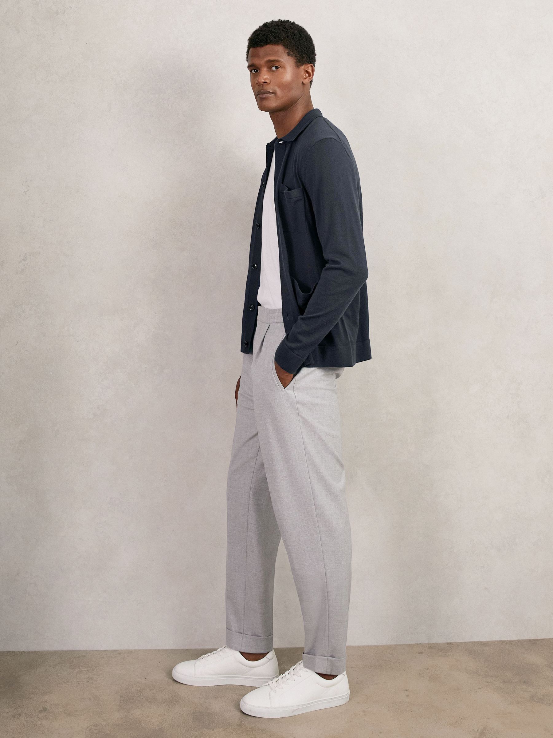 Merino Wool Button-Through Shirt in Midnight Navy