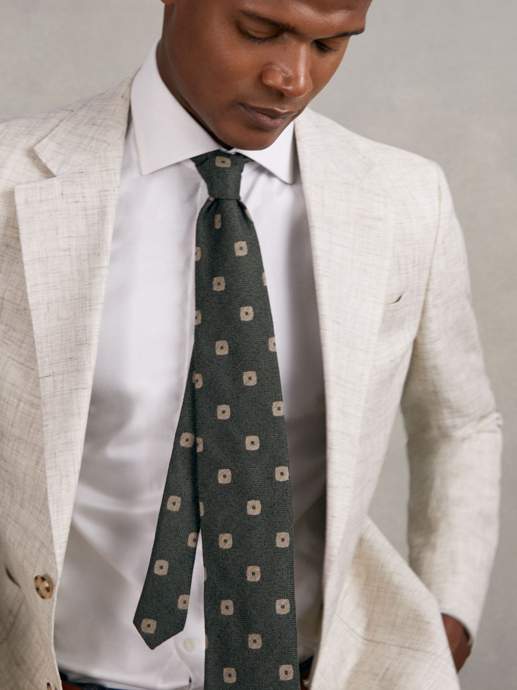 Silk-Wool Square-Medallion Tie in Forest Green