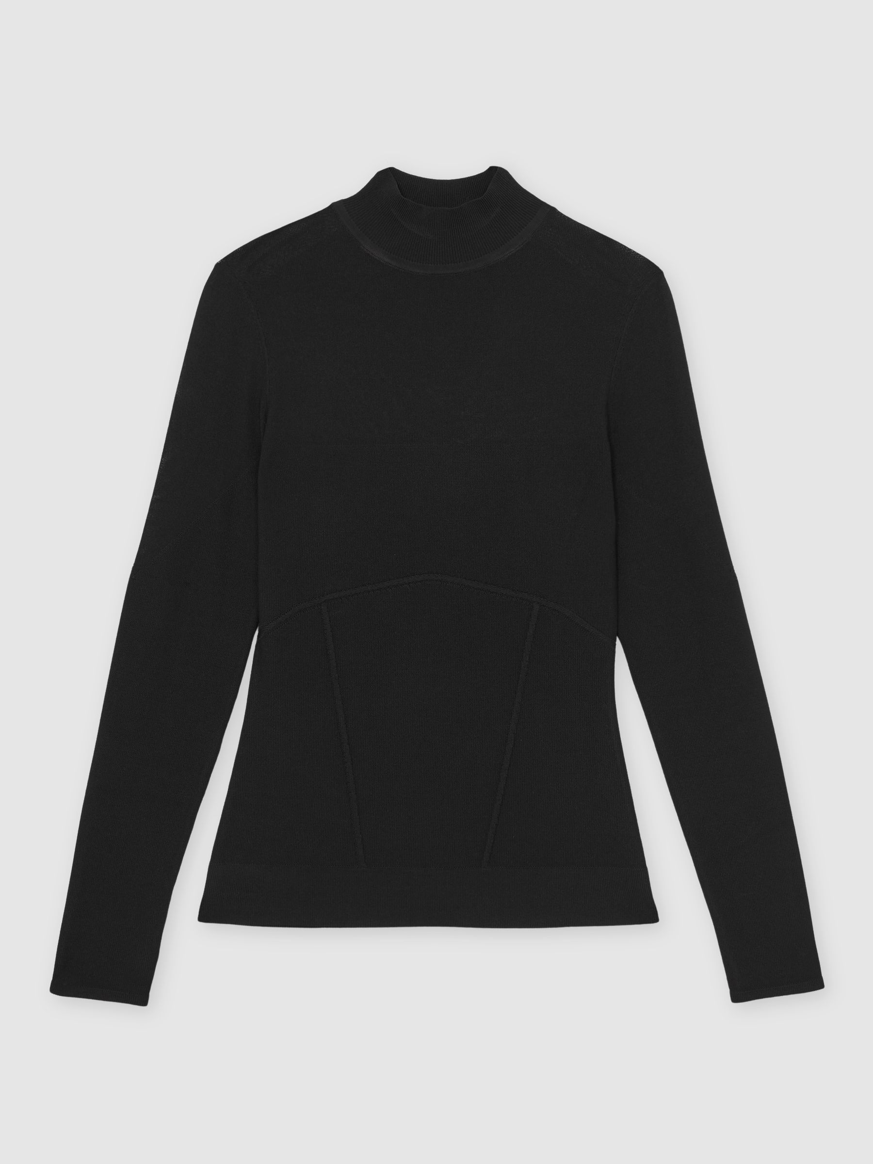 Mesh Funnel-Neck Knit Top in Black