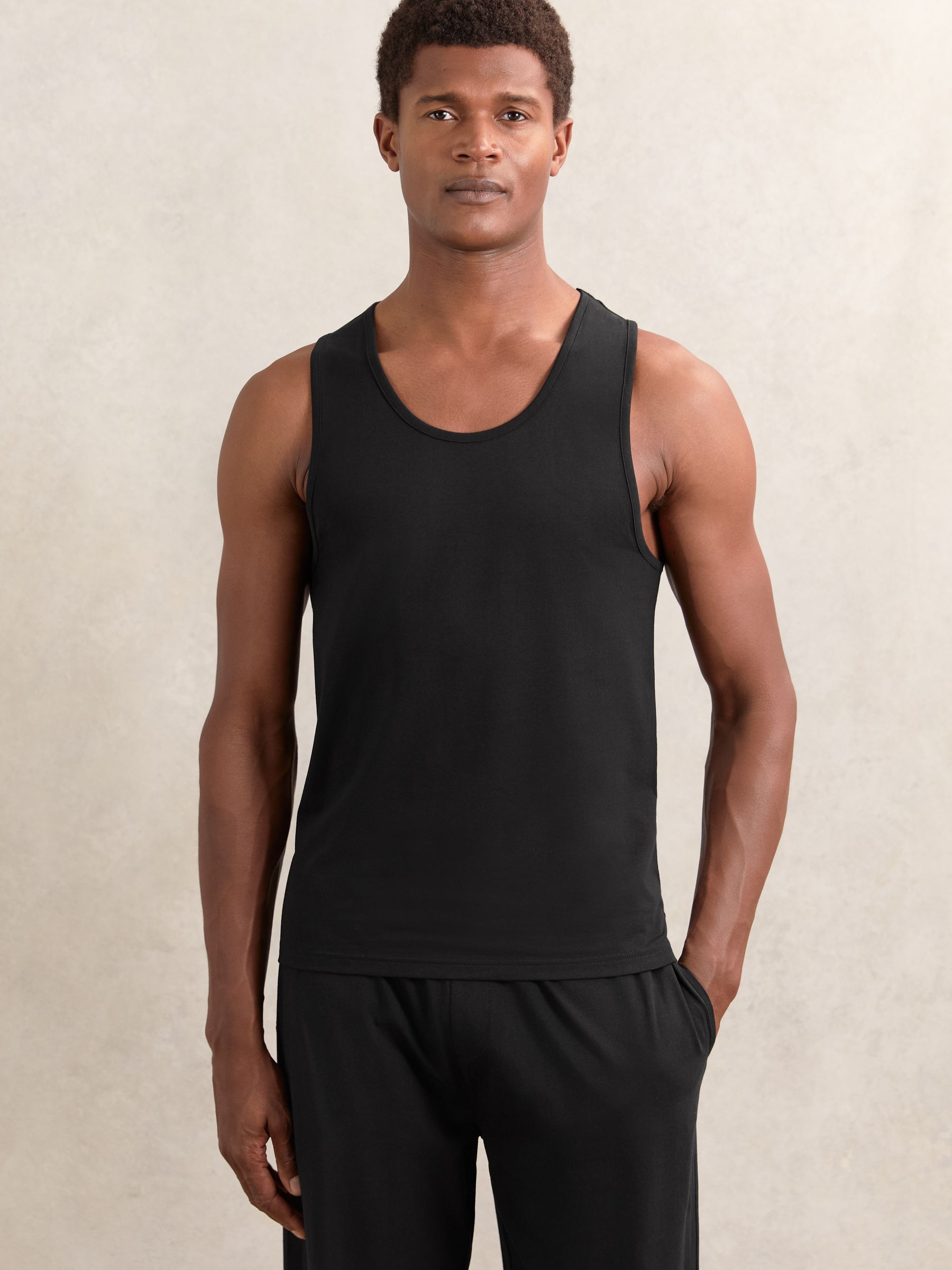 2 Pack Stretch-Cotton Loungewear Vests in White/Black