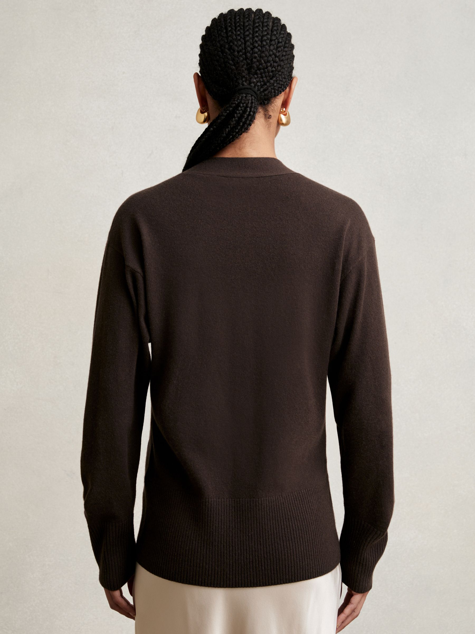 Wool-Blend Fitted Cardigan With Cashmere in Chocolate
