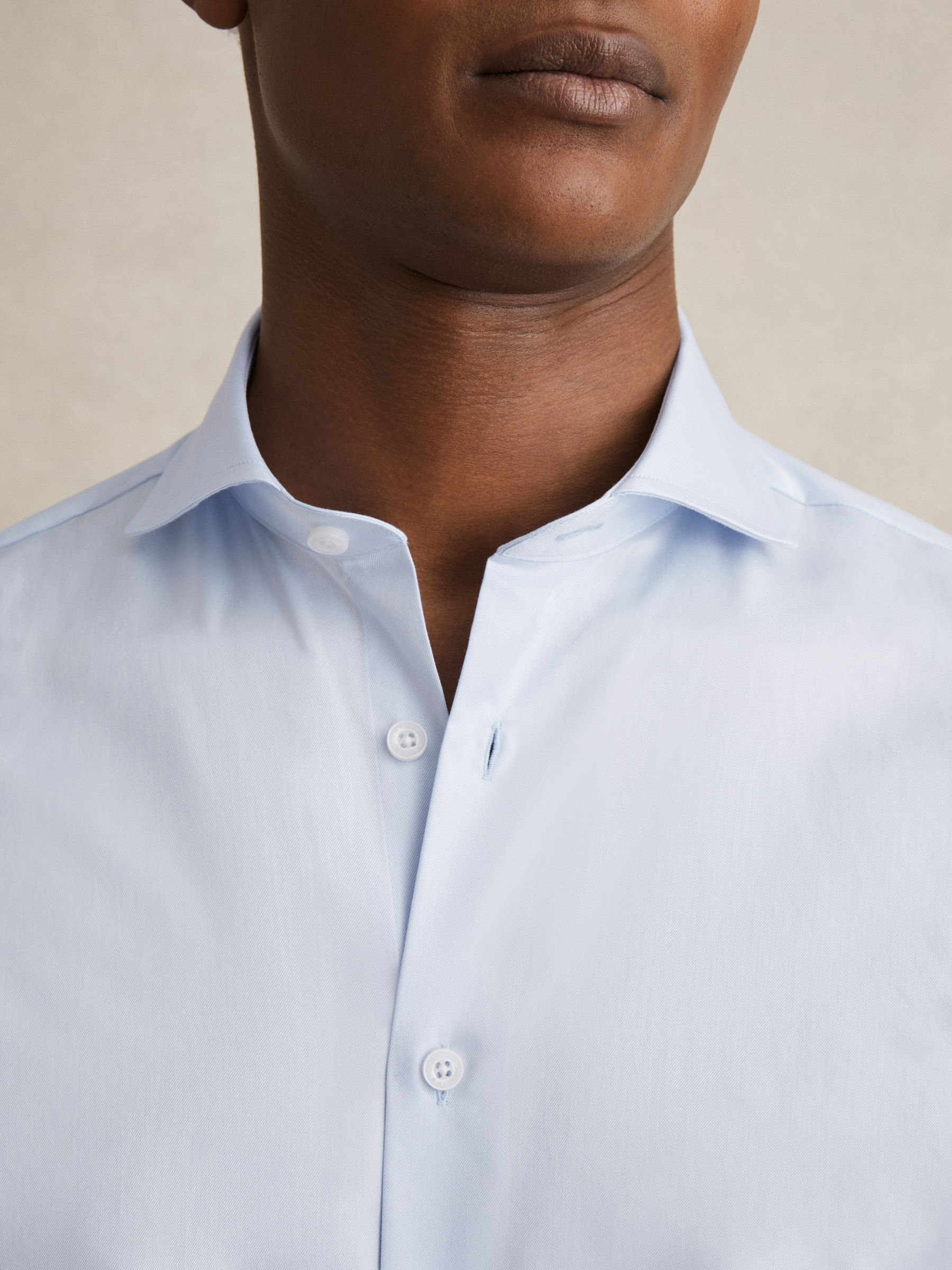 Regular Fit Cotton Double-Cuff Shirt in Soft Blue