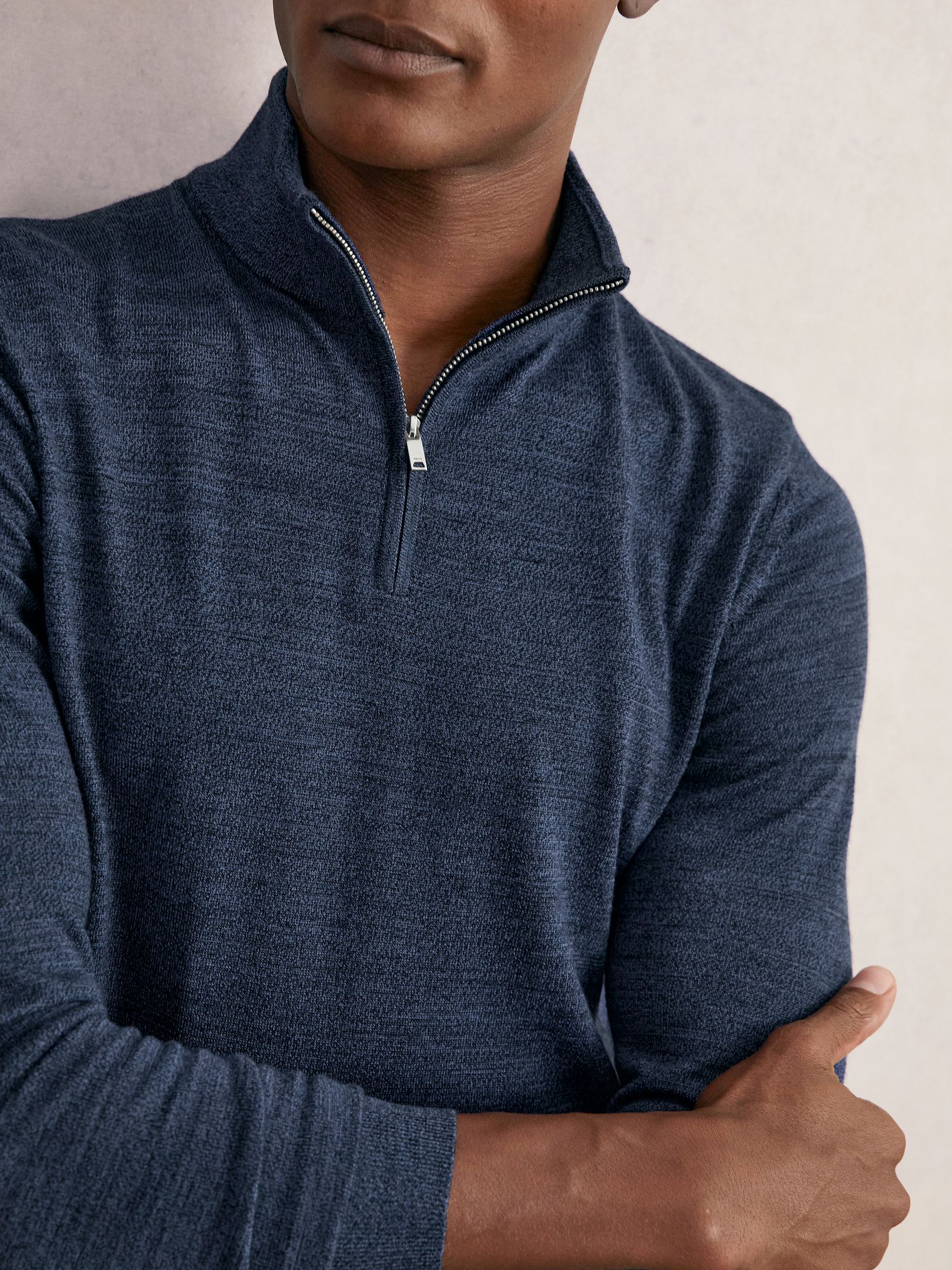 Merino Wool Half-Zip Funnel Neck Jumper in Beige