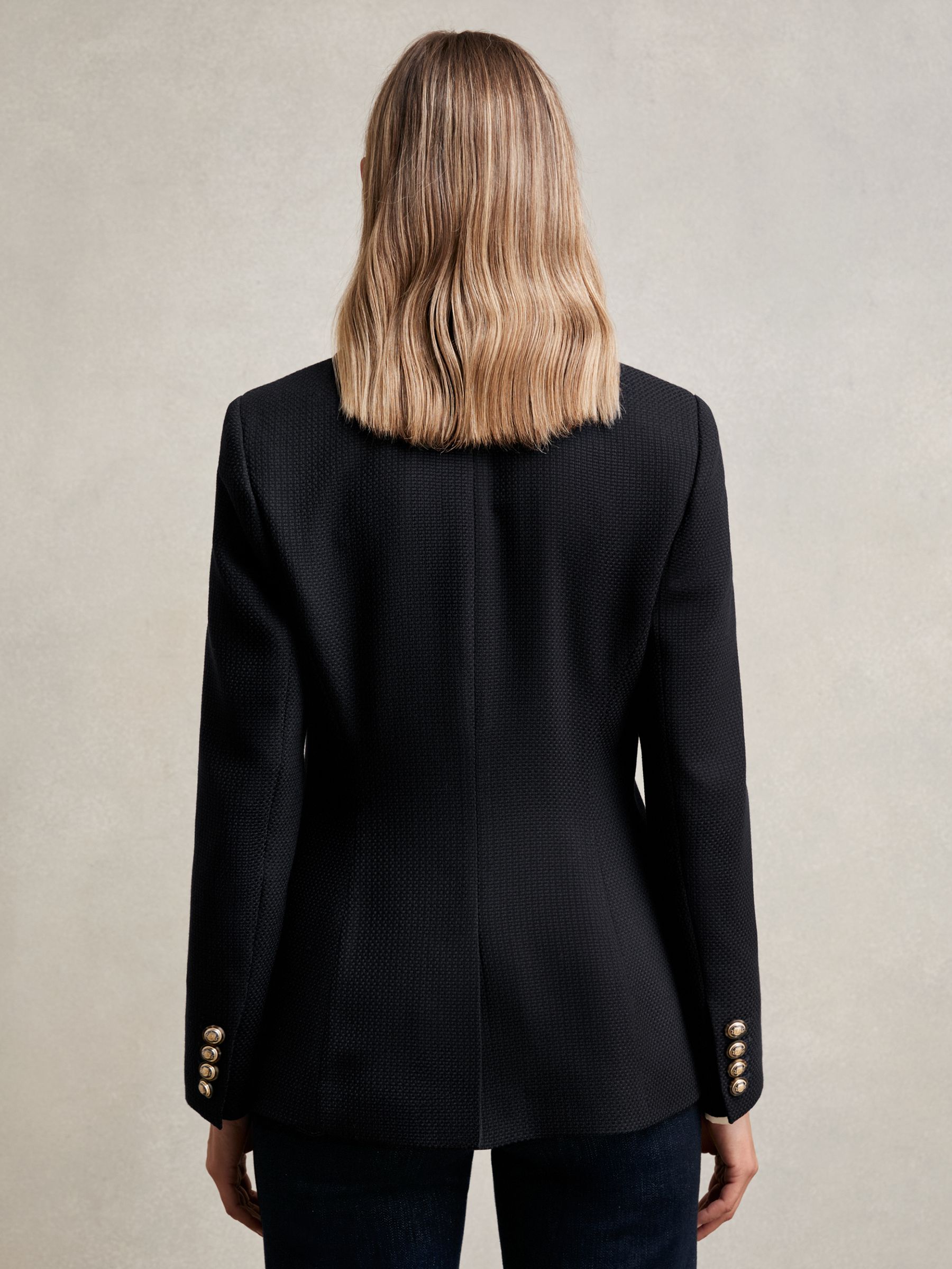 Single-Breasted Textured Blazer Wool-Blend in Navy