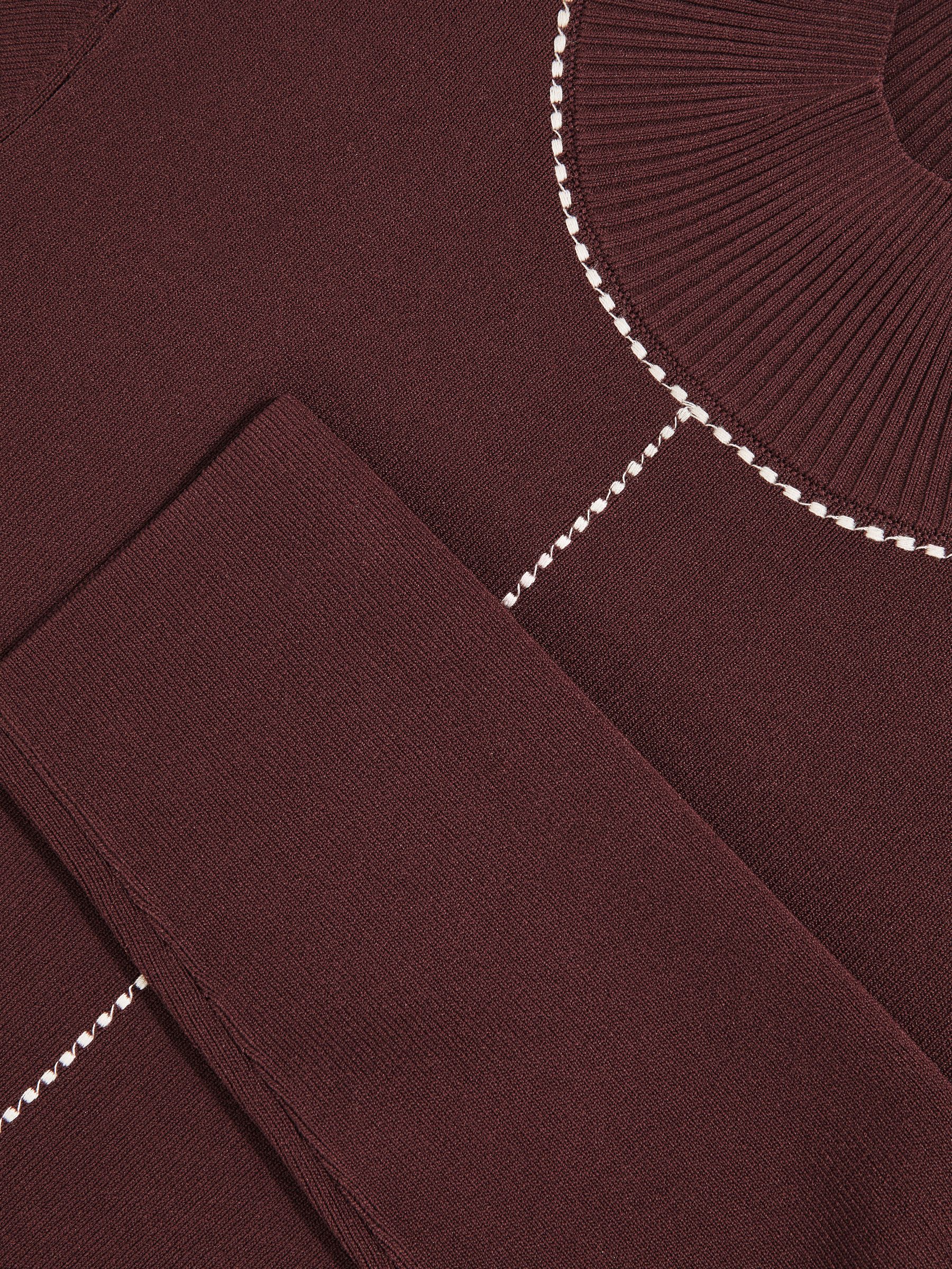 Stitch-Detail Funnel-Neck Jumper in Burgundy