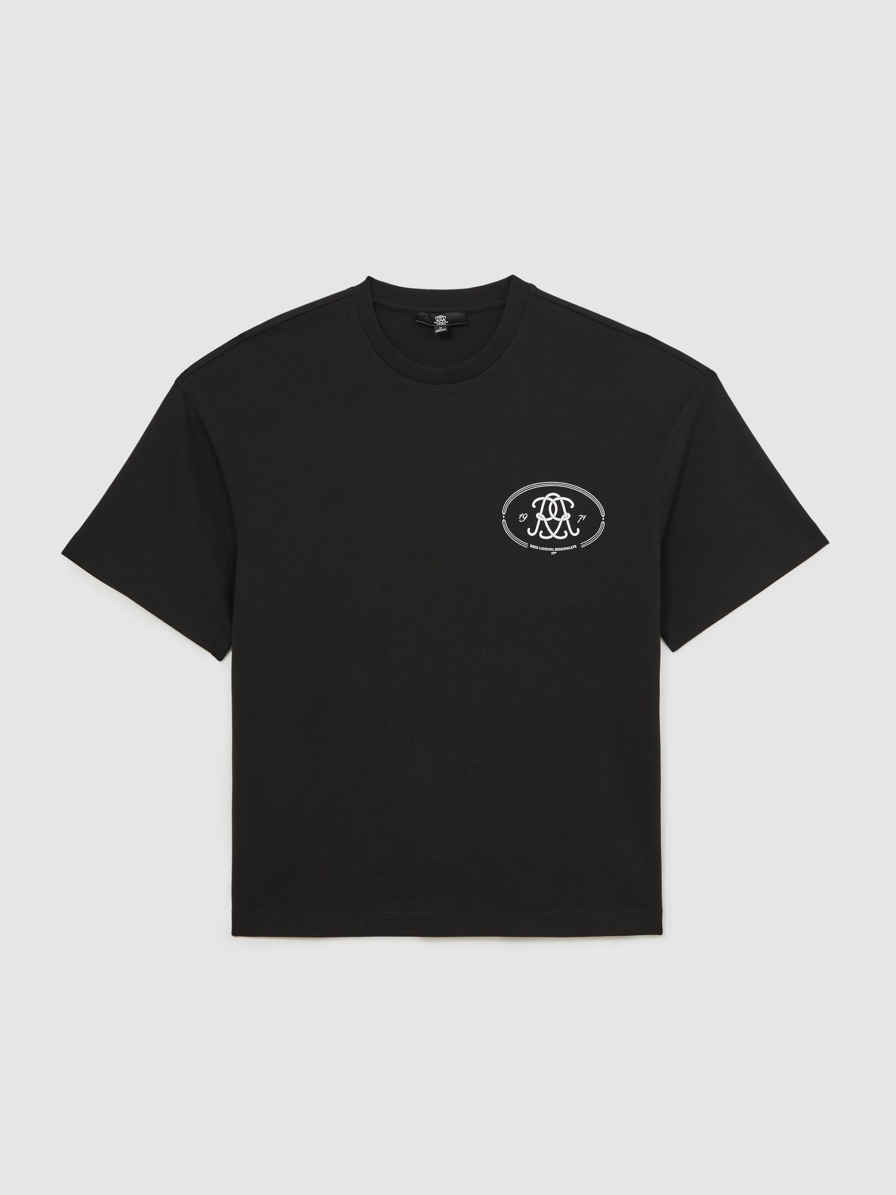 Monogram Print Cotton Oversized T-Shirt in Black