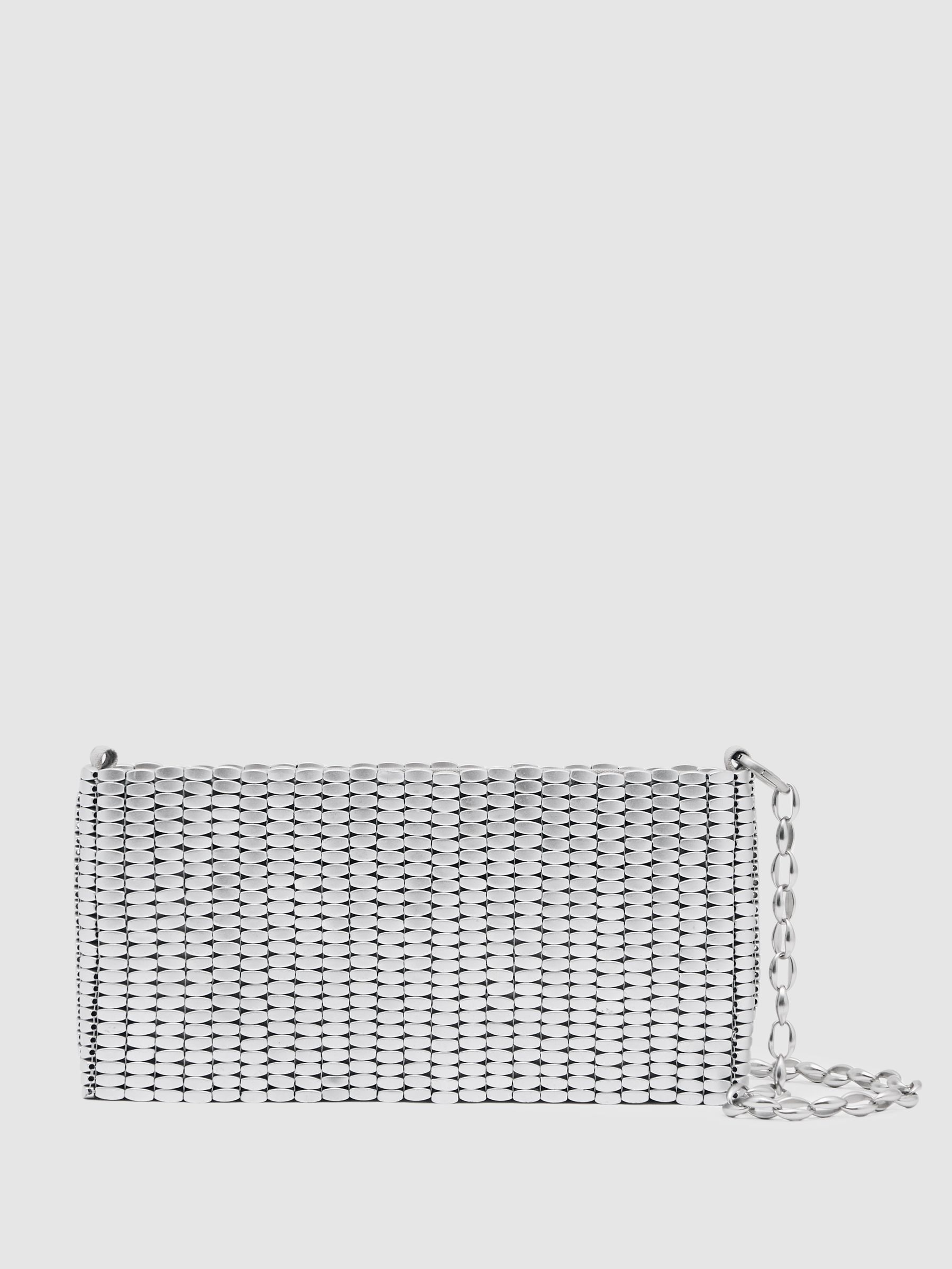 Beaded Removable Strap Shoulder Bag in Silver