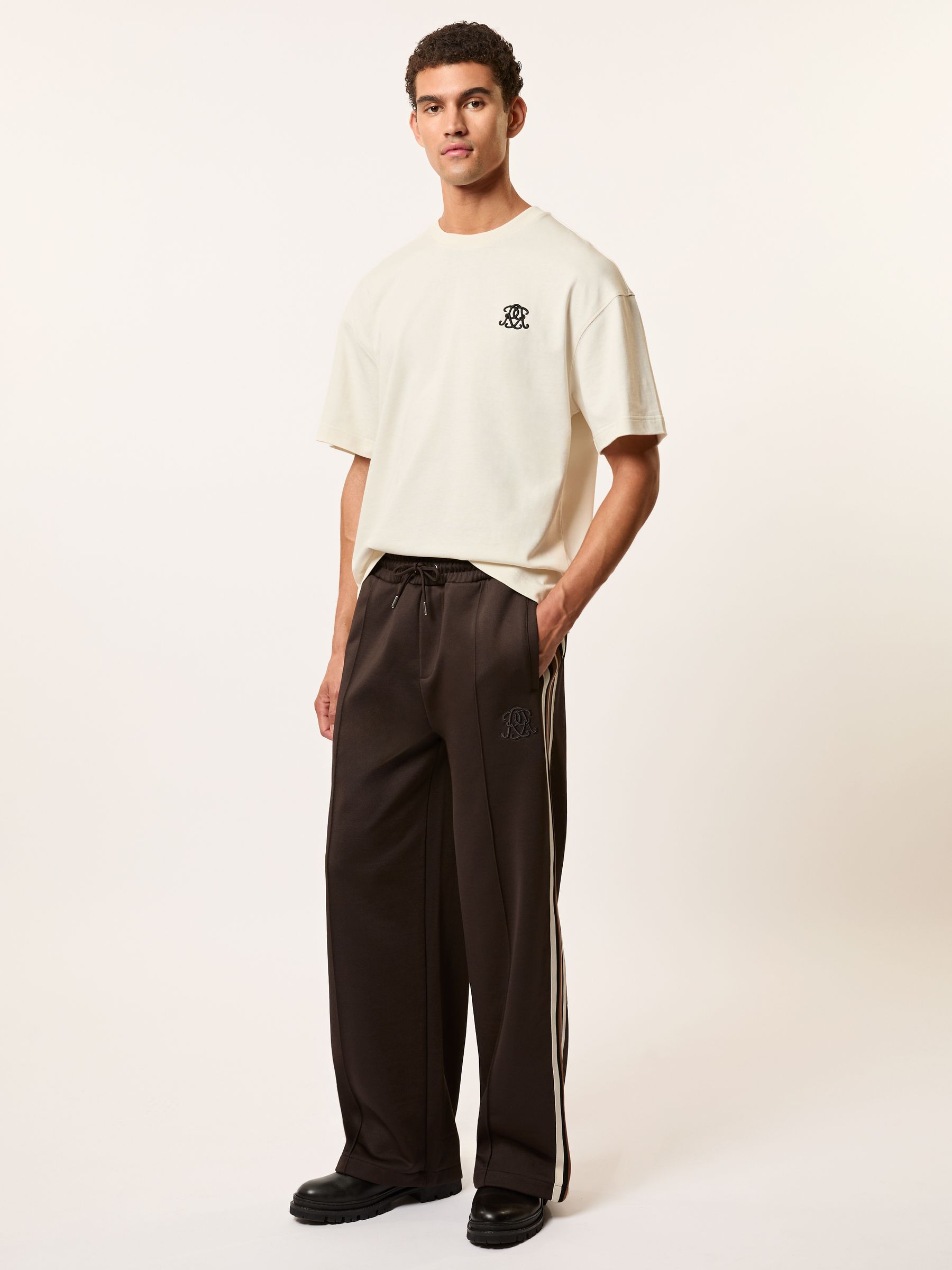 Monogram Cotton Wide-Leg Joggers in Brown