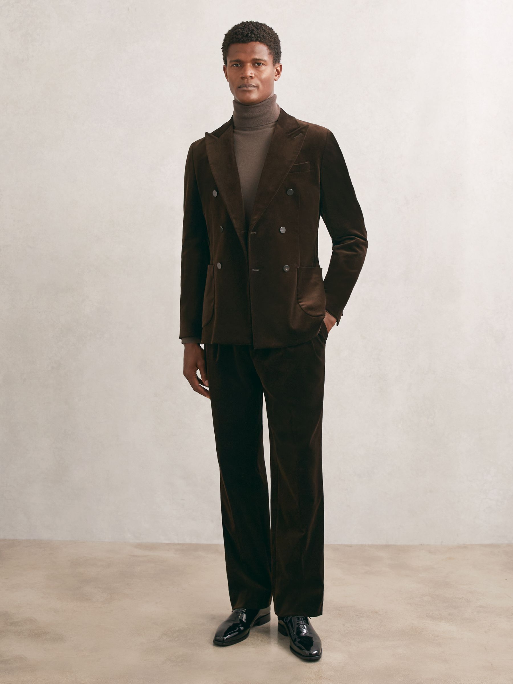 Wide-Leg Relaxed-Fit Velvet Trousers in Brown