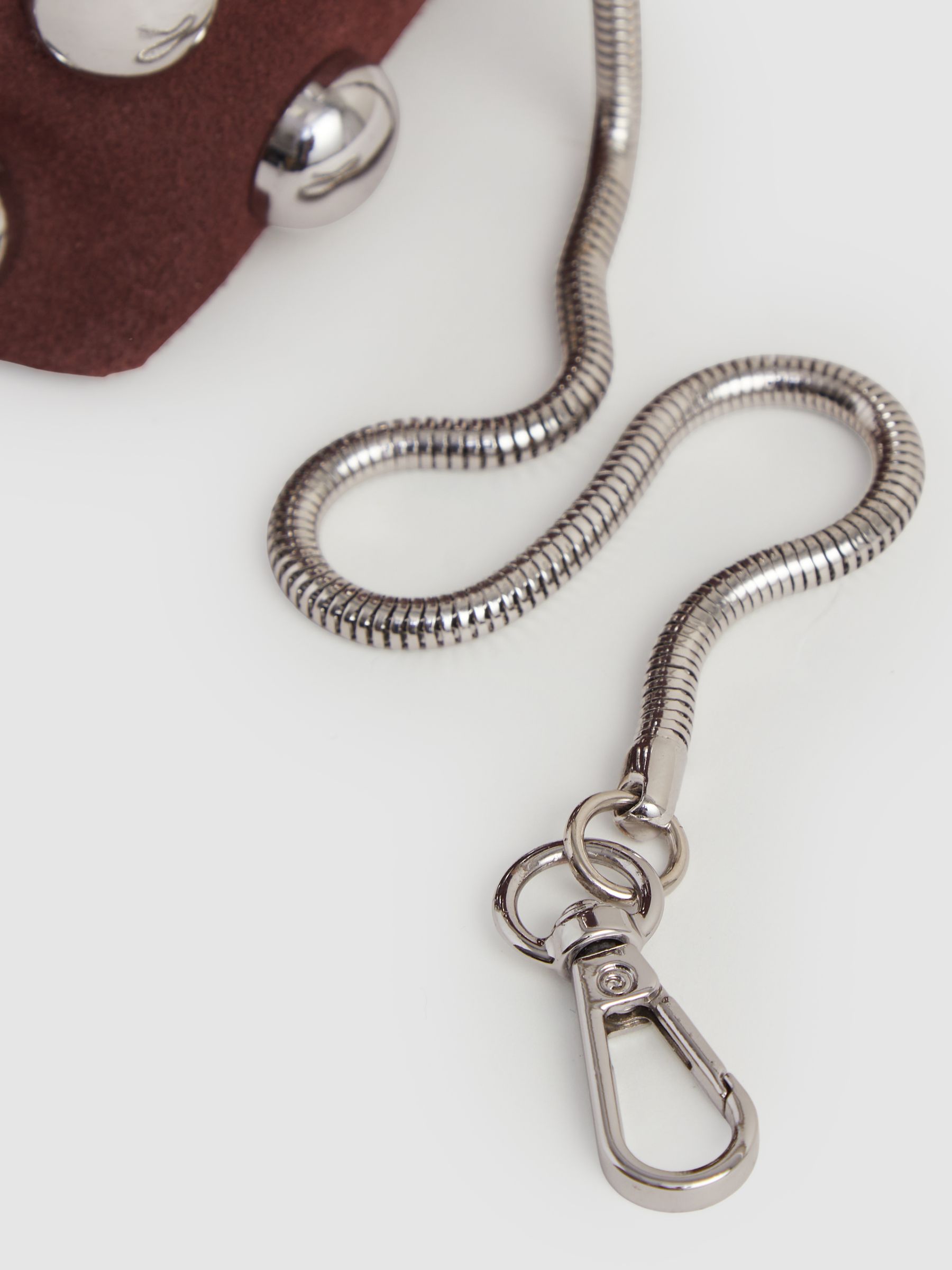 Suede Studded Shoulder Bag in Oxblood