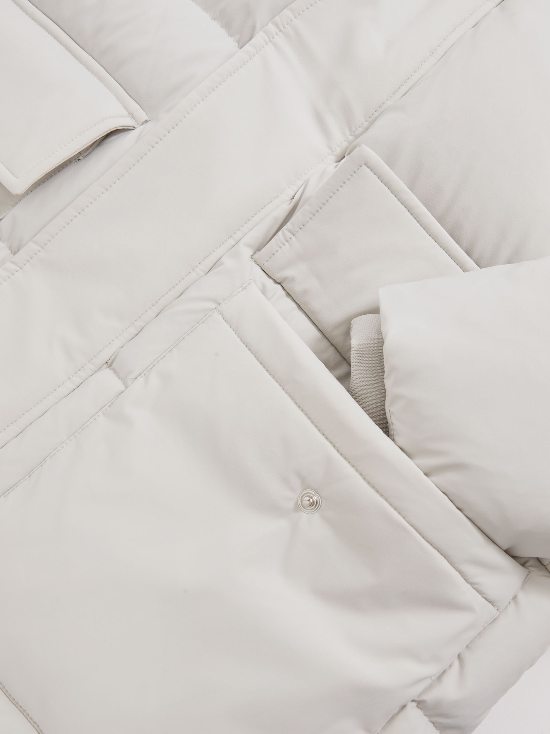 Longline Quilted Puffer Jacket in Light Stone