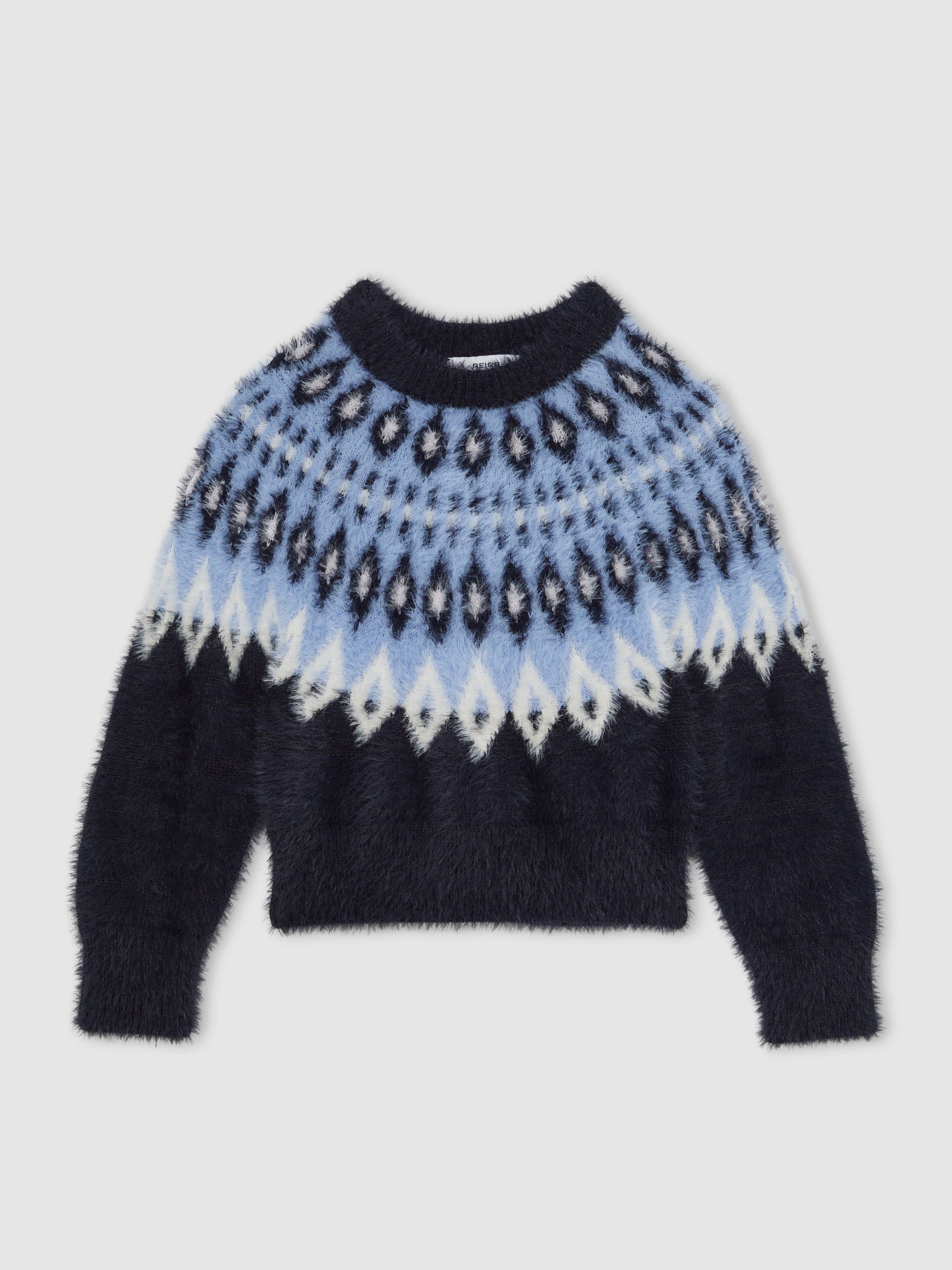 Fluffy Fair Isle Jumper in Navy