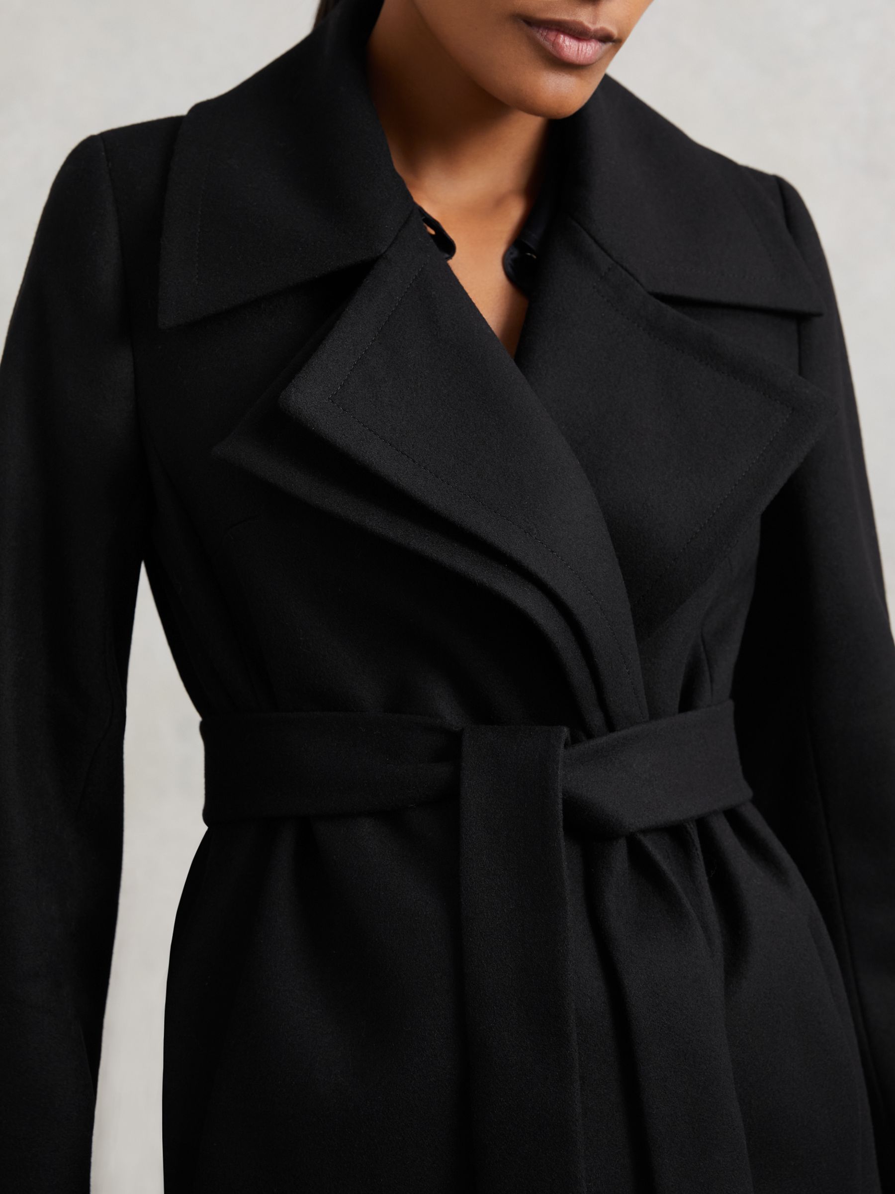 Petite Wool-Blend Double-Lapel Belted Coat With Cashmere in Black