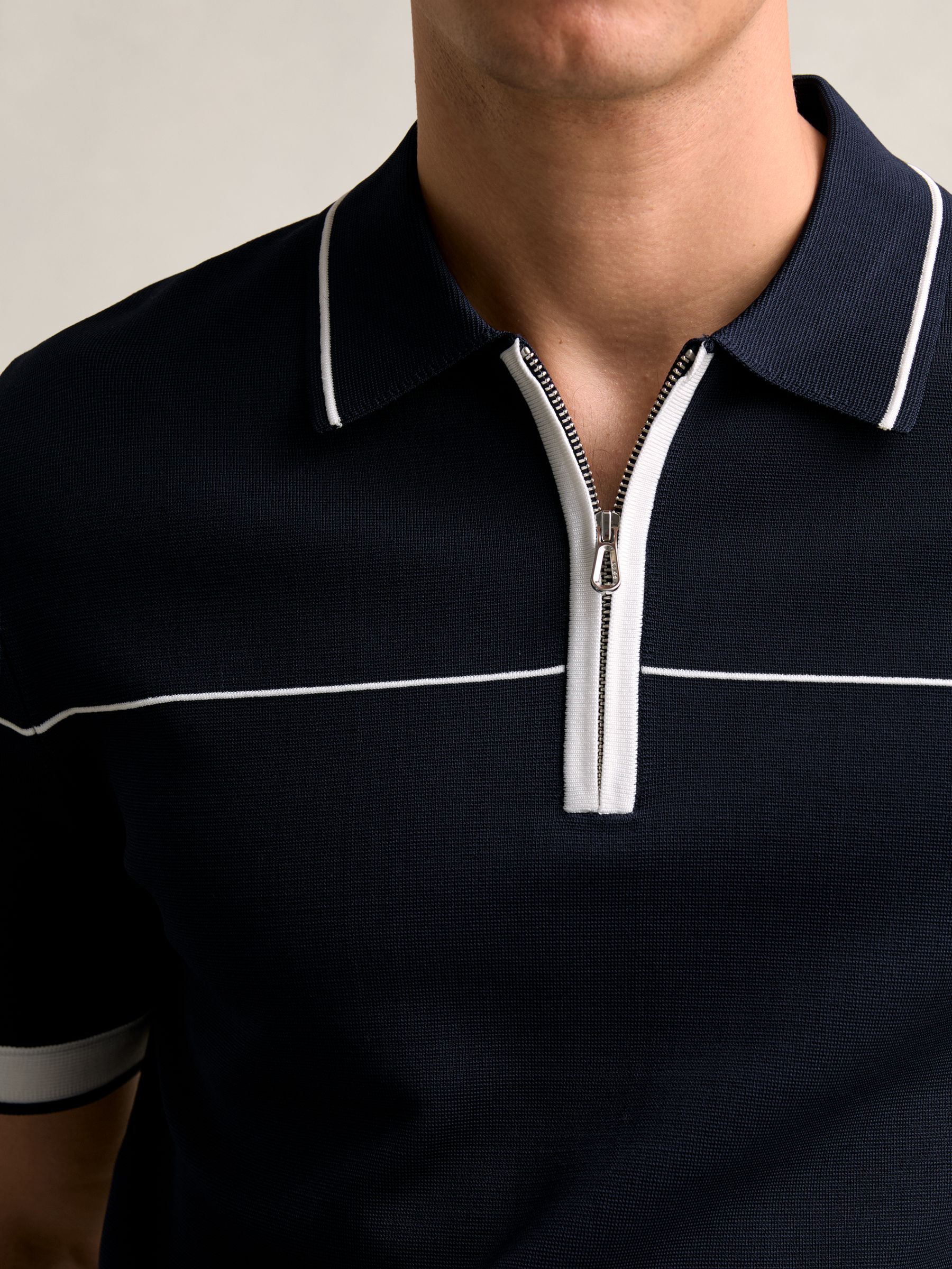 Half-Zip Tipped Polo Shirt in Navy/White