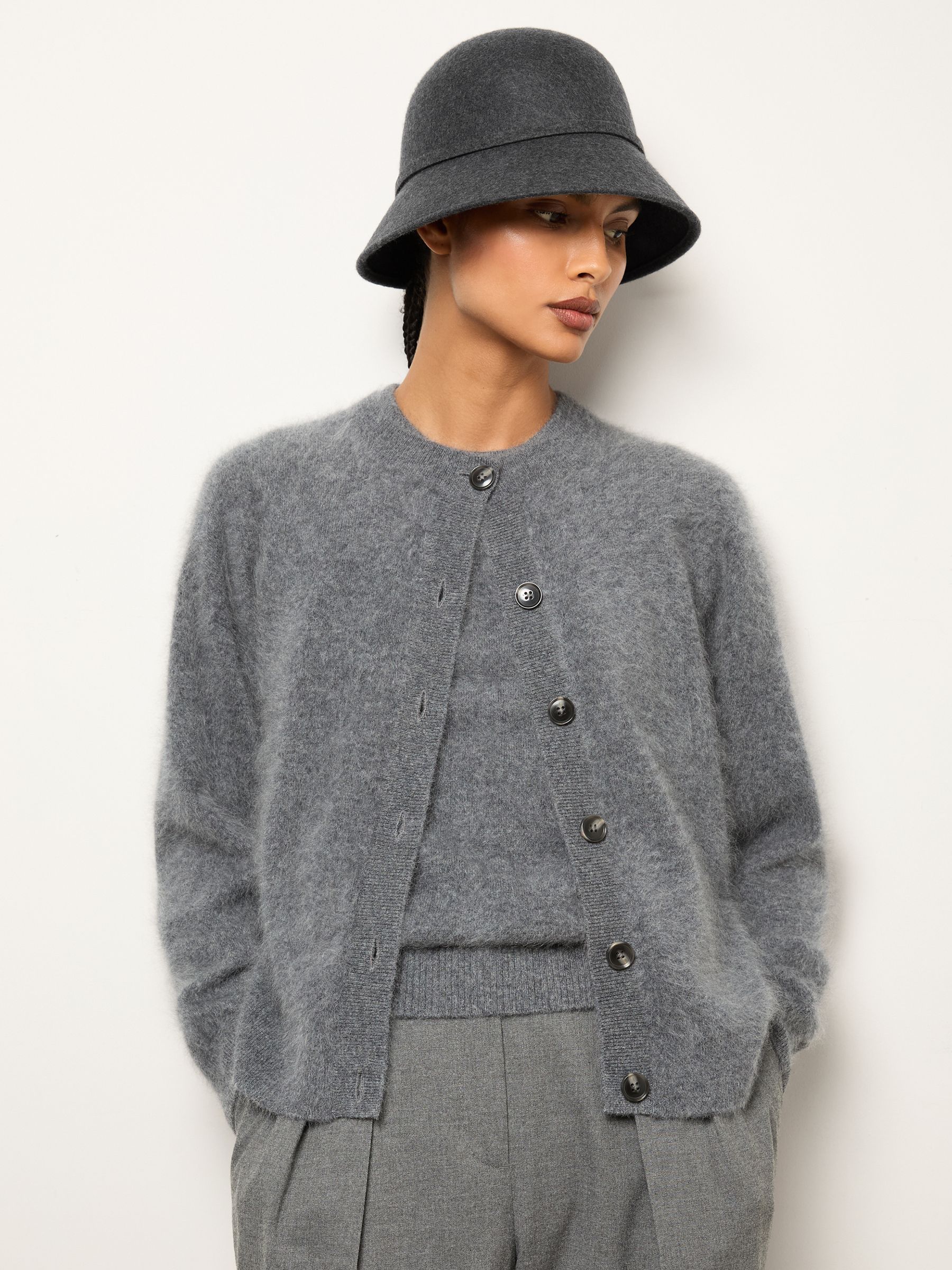 Felted-Wool Bucket Hat in Grey