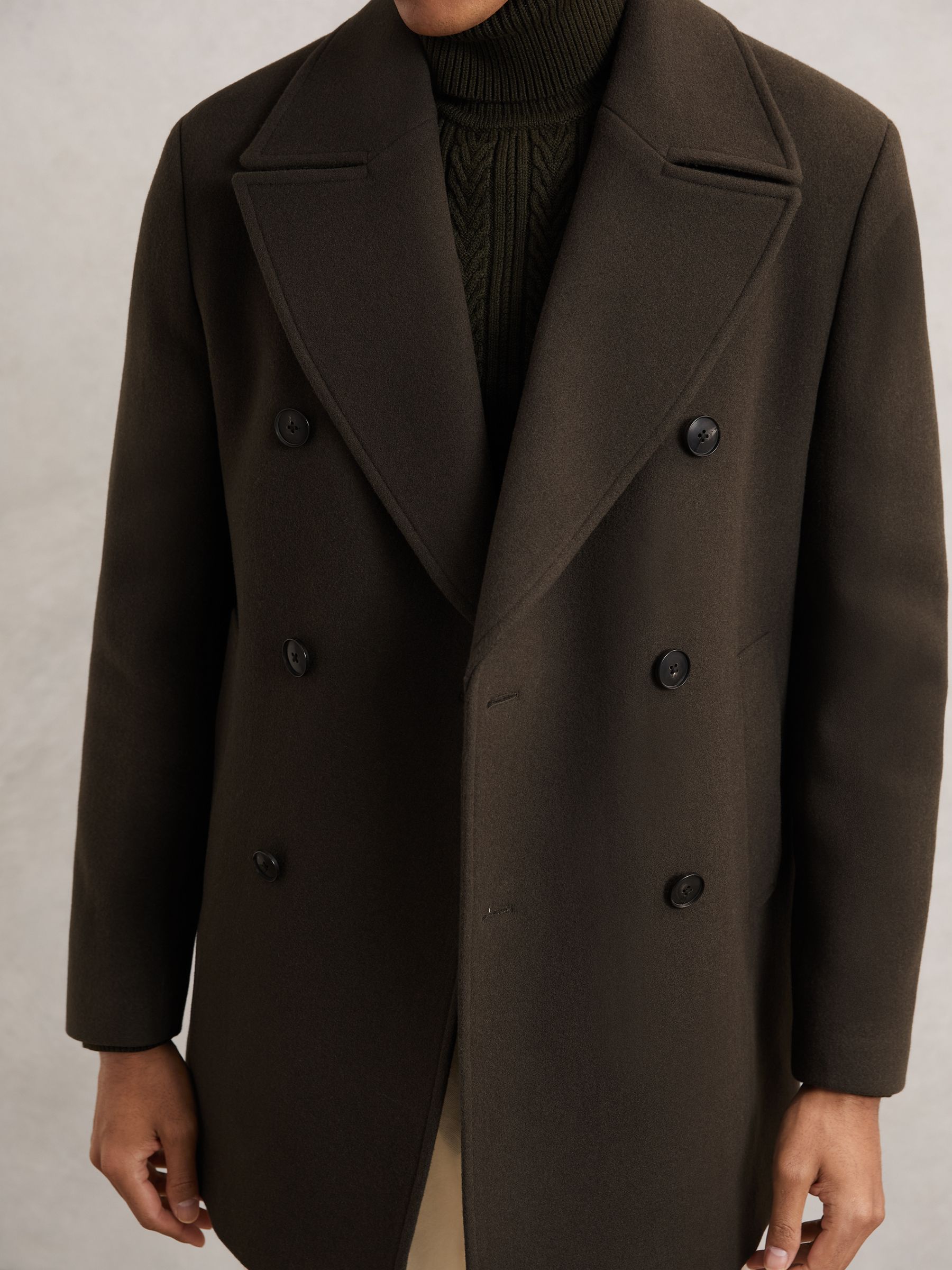 Wool-Blend Double-Breasted Pea Coat in Dark Green
