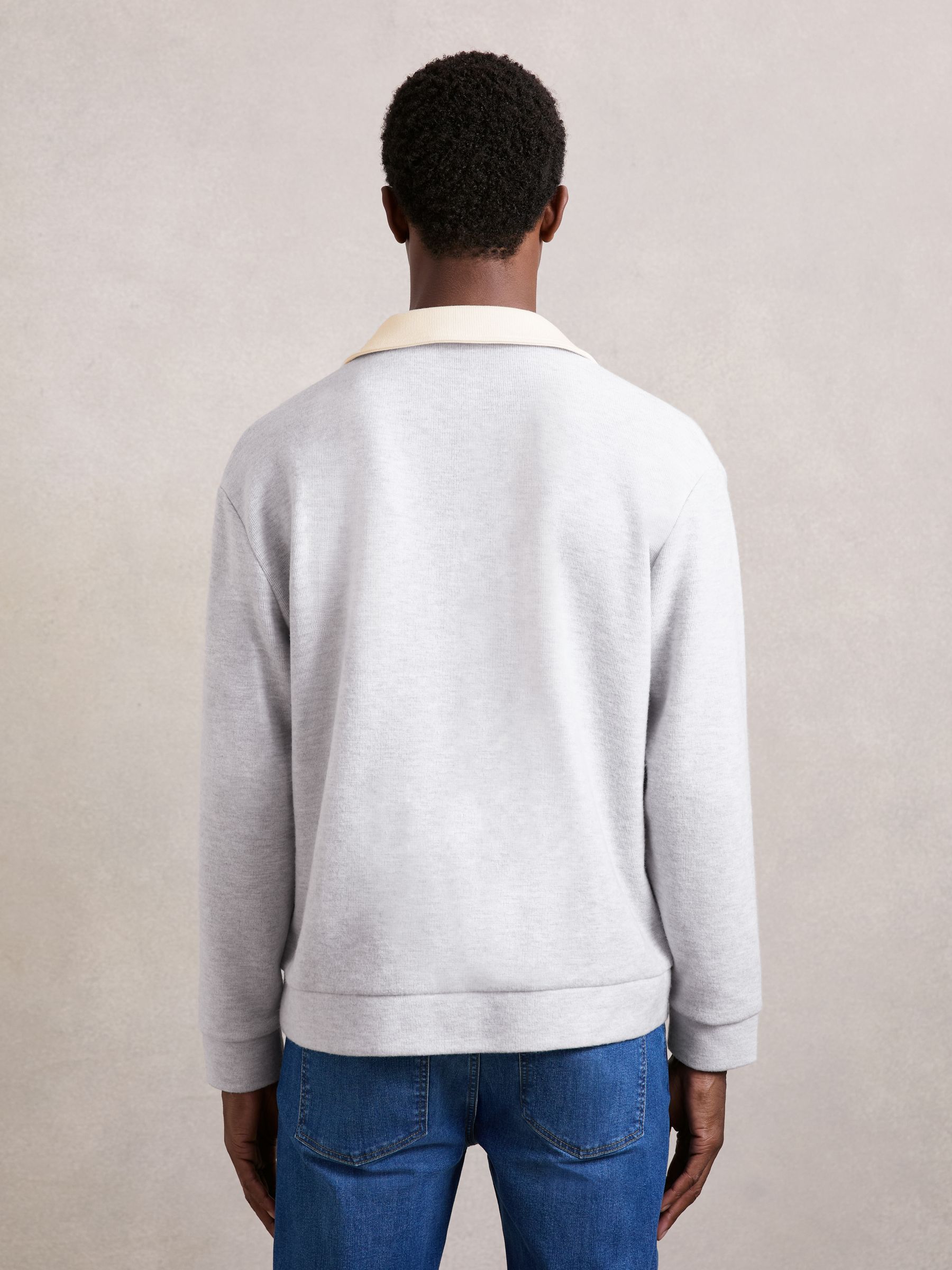 Open-Collar Polo Shirt with Cotton in Grey Marl/White