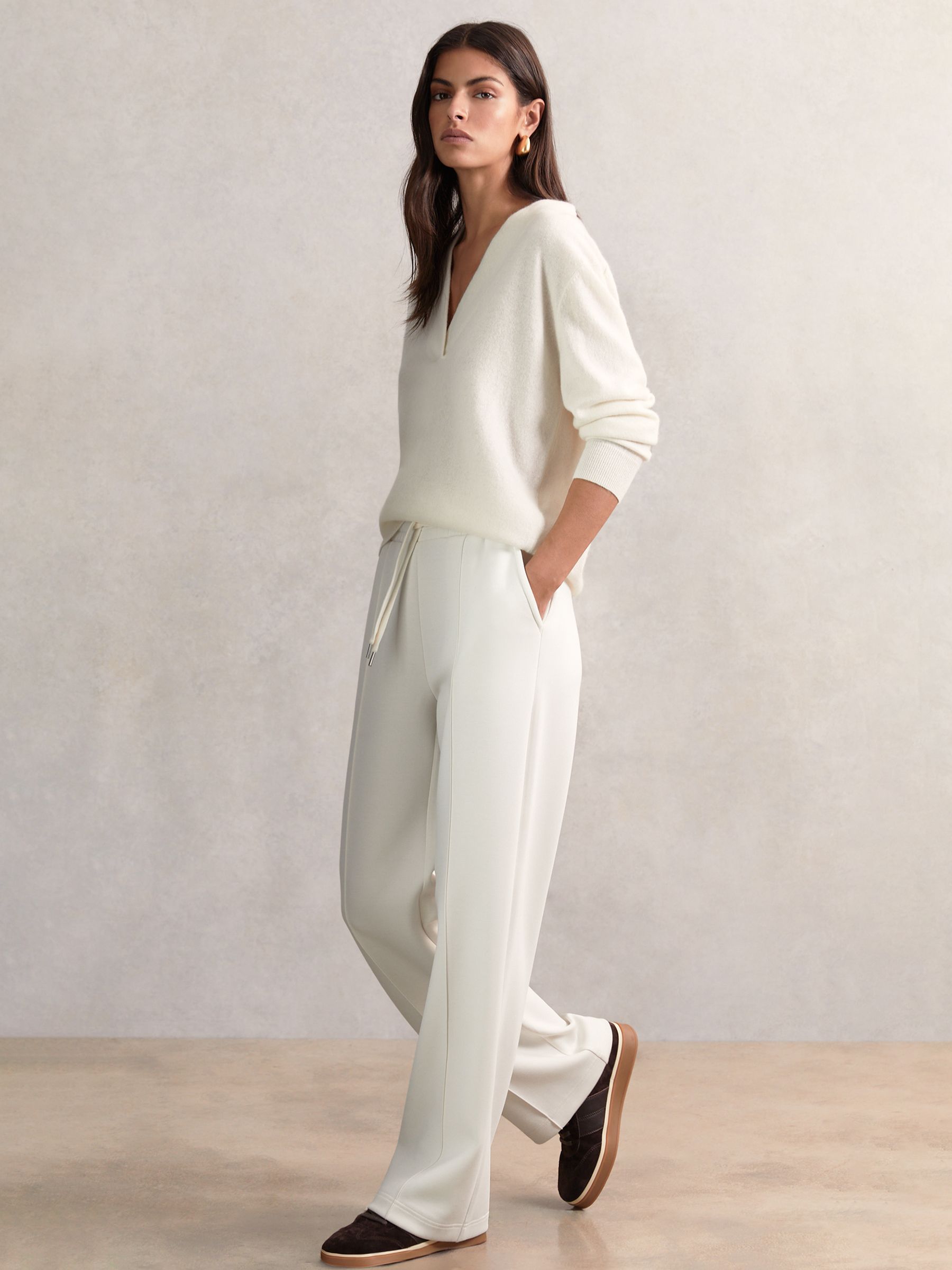 Petite Modal-Blend Interlock Wide-Leg Joggers in Ivory
