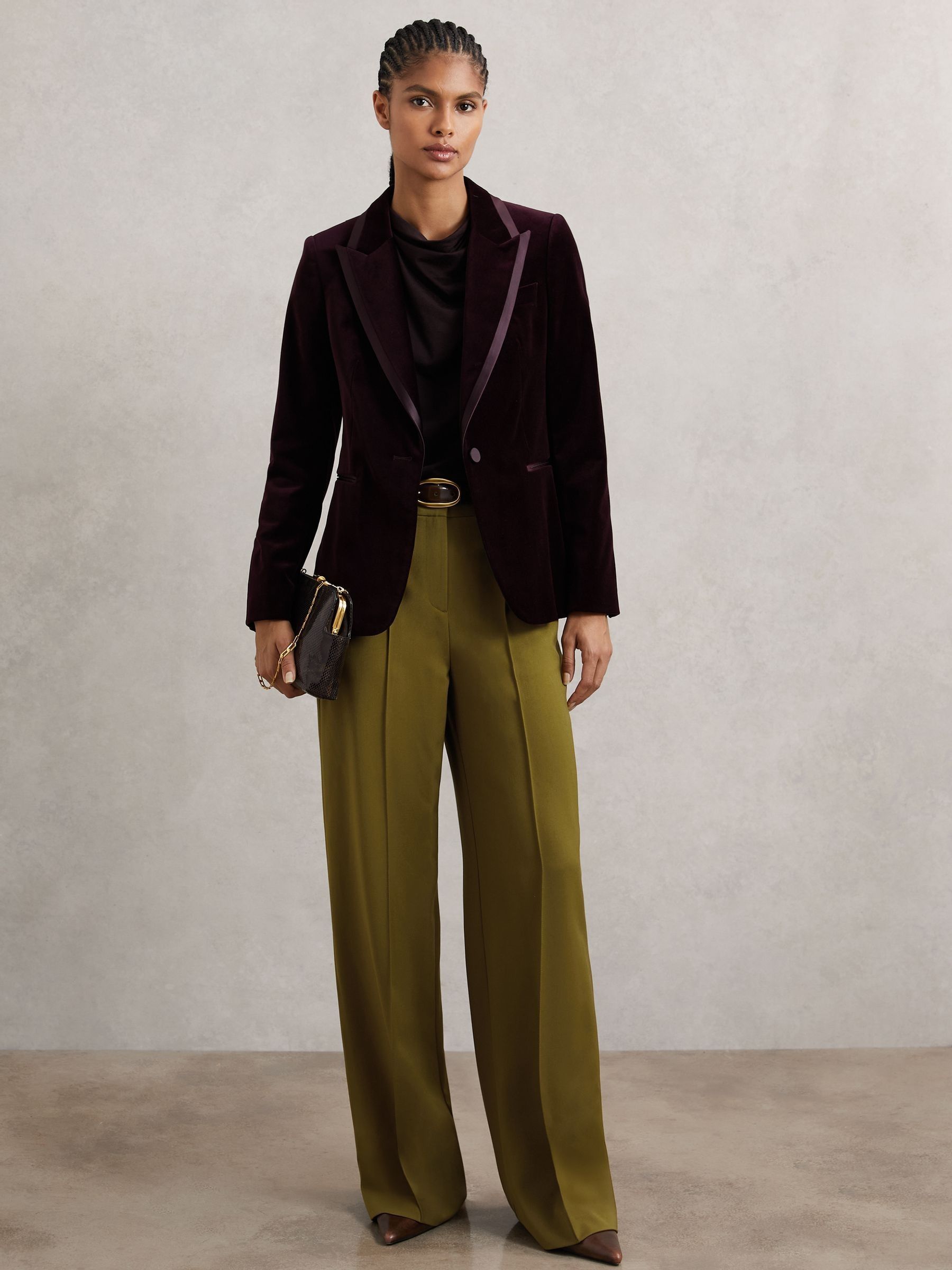 Petite Wide-Leg Pintuck Trousers in Green