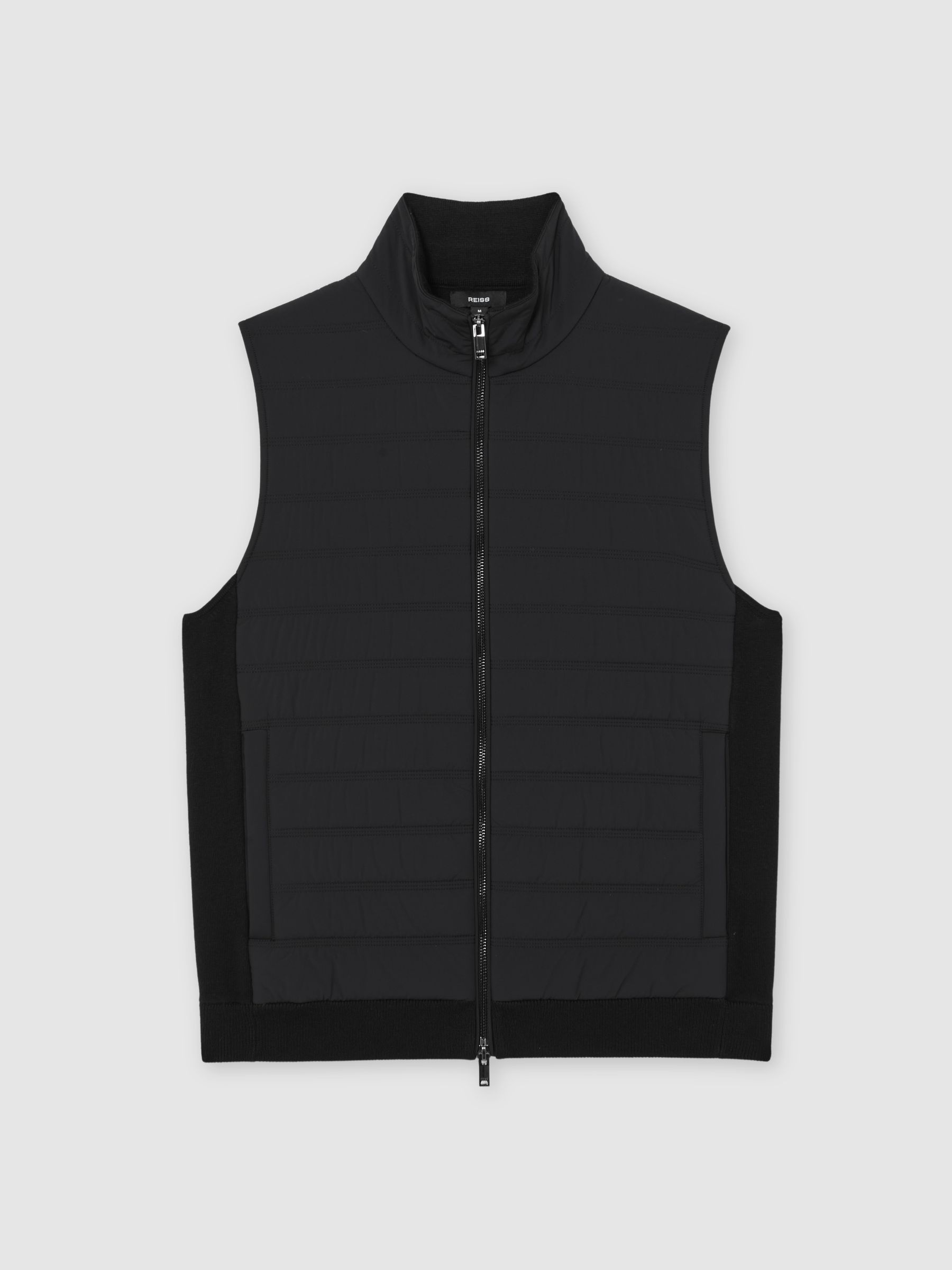 Funnel-Neck Quilted Knit Gilet in Black