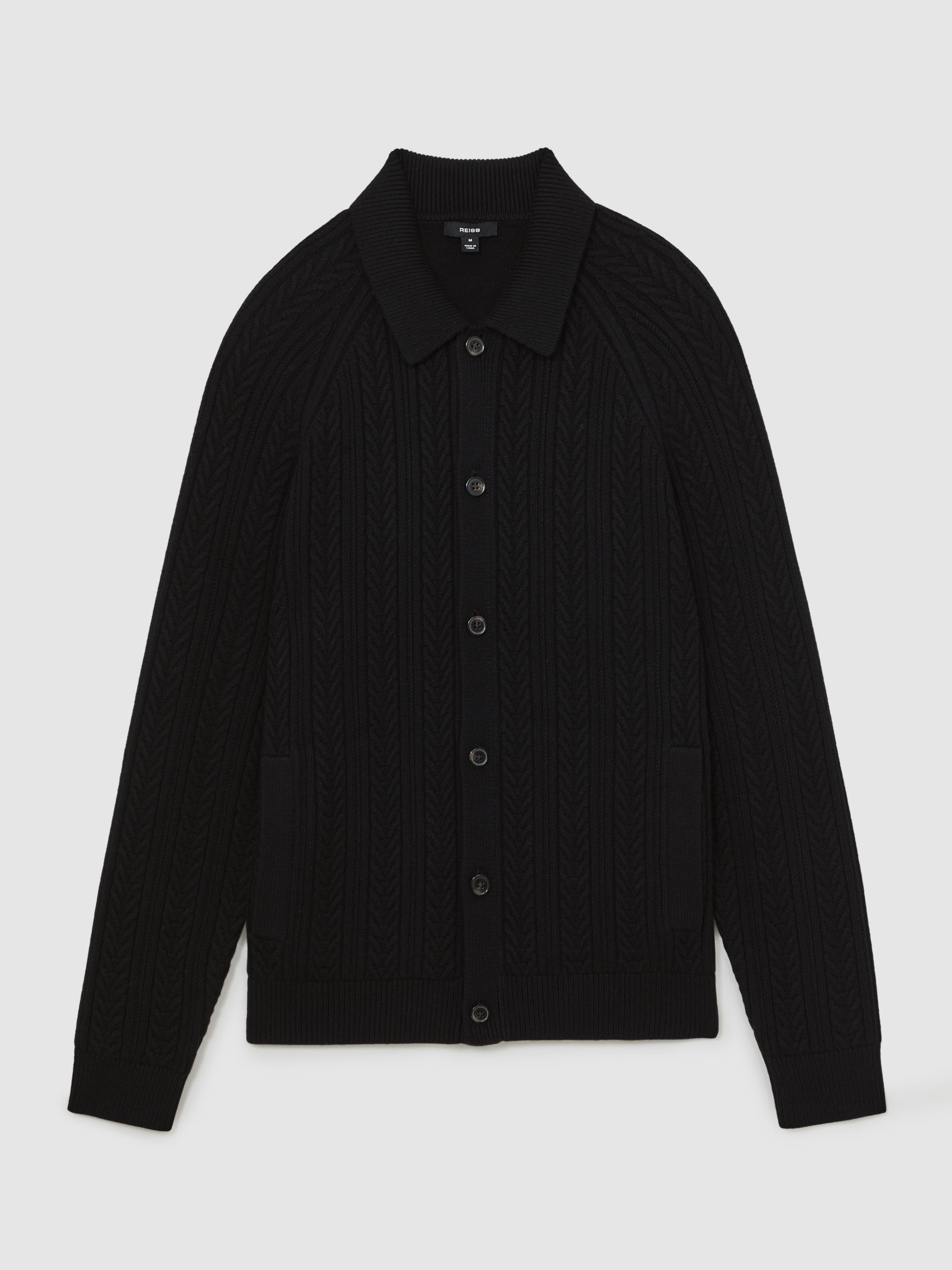 Cable-Knit Cardigan With Wool in Black