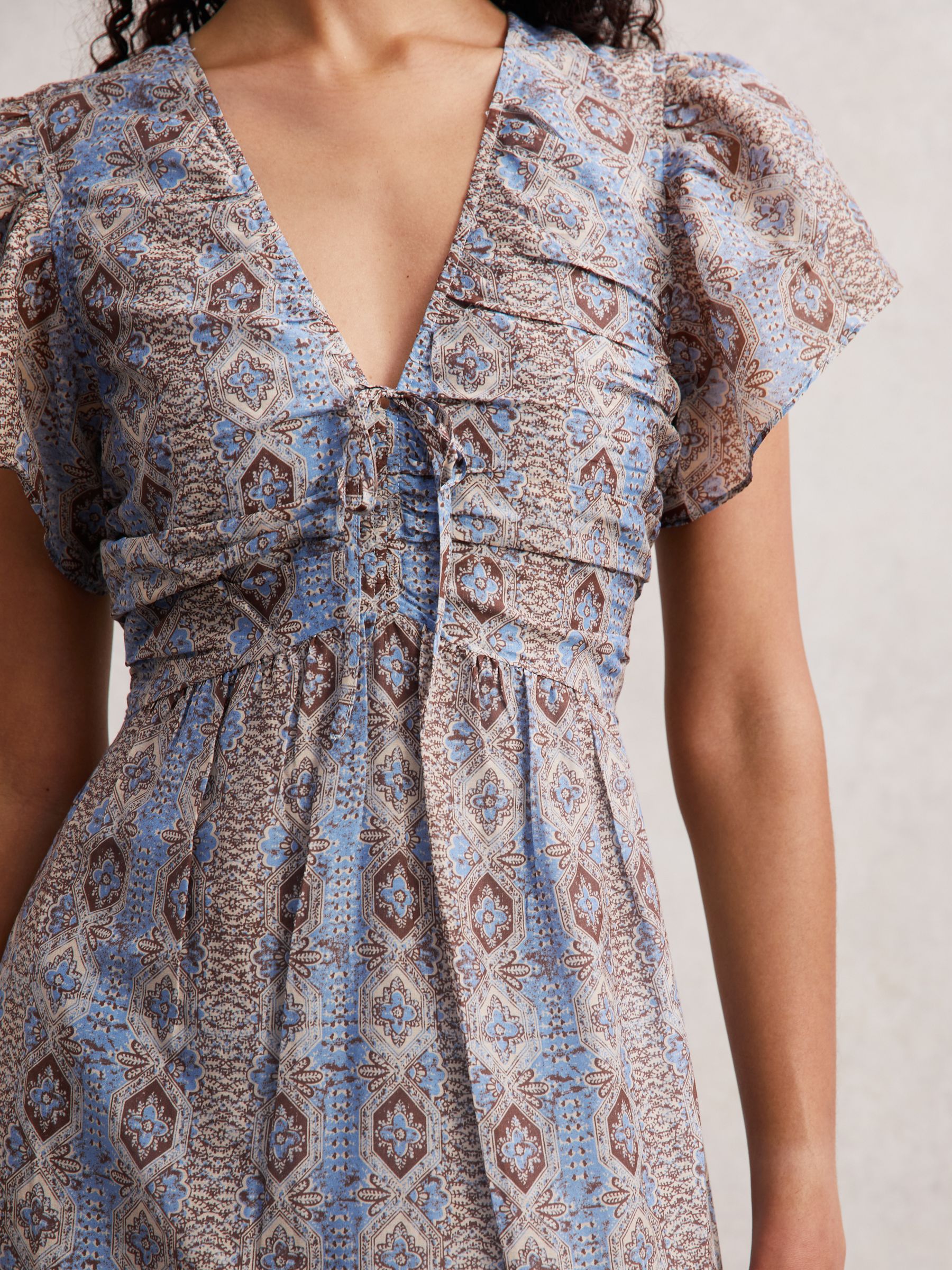 Paige Cotton-Silk Floral-Print Dress in Navy Print