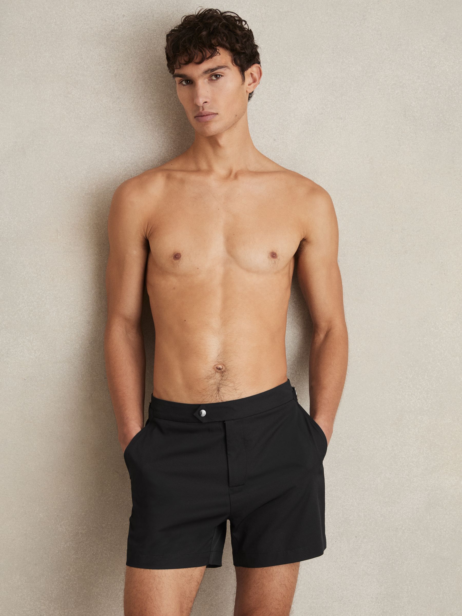 Side-Adjuster Swim Shorts in Black