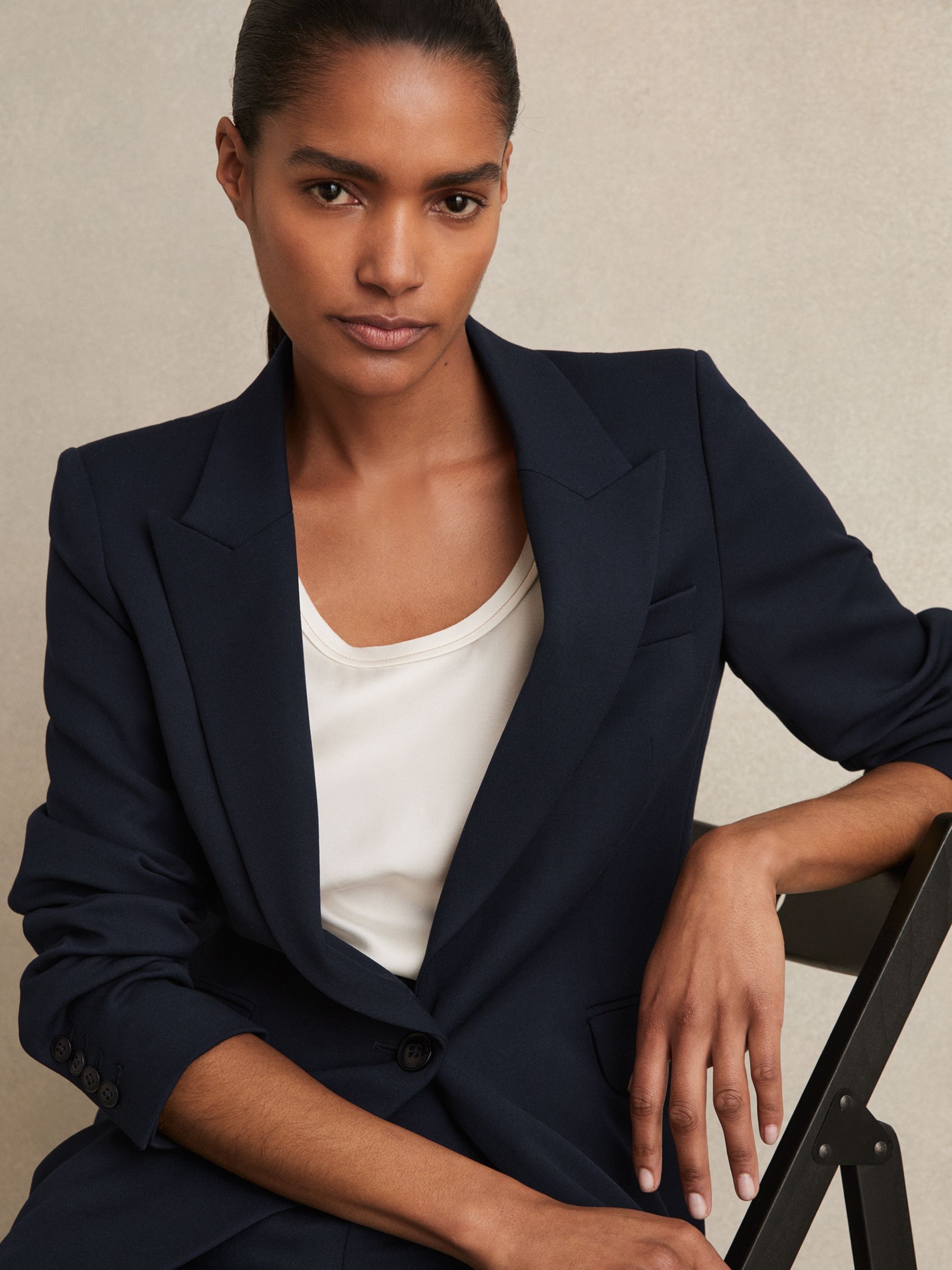 Petite Tailored Single Breasted Suit Blazer in Navy