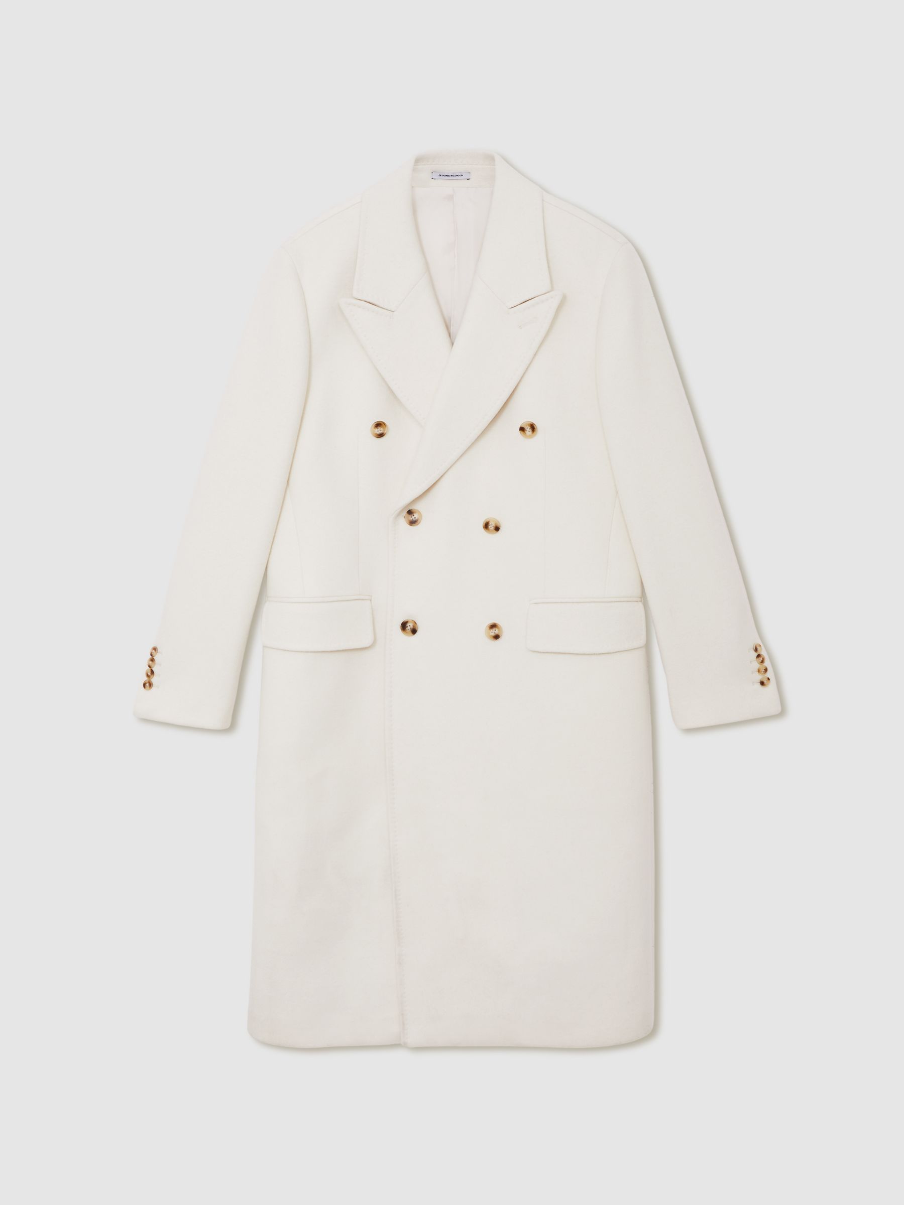 Wool-Blend Double-Breasted Overcoat in White