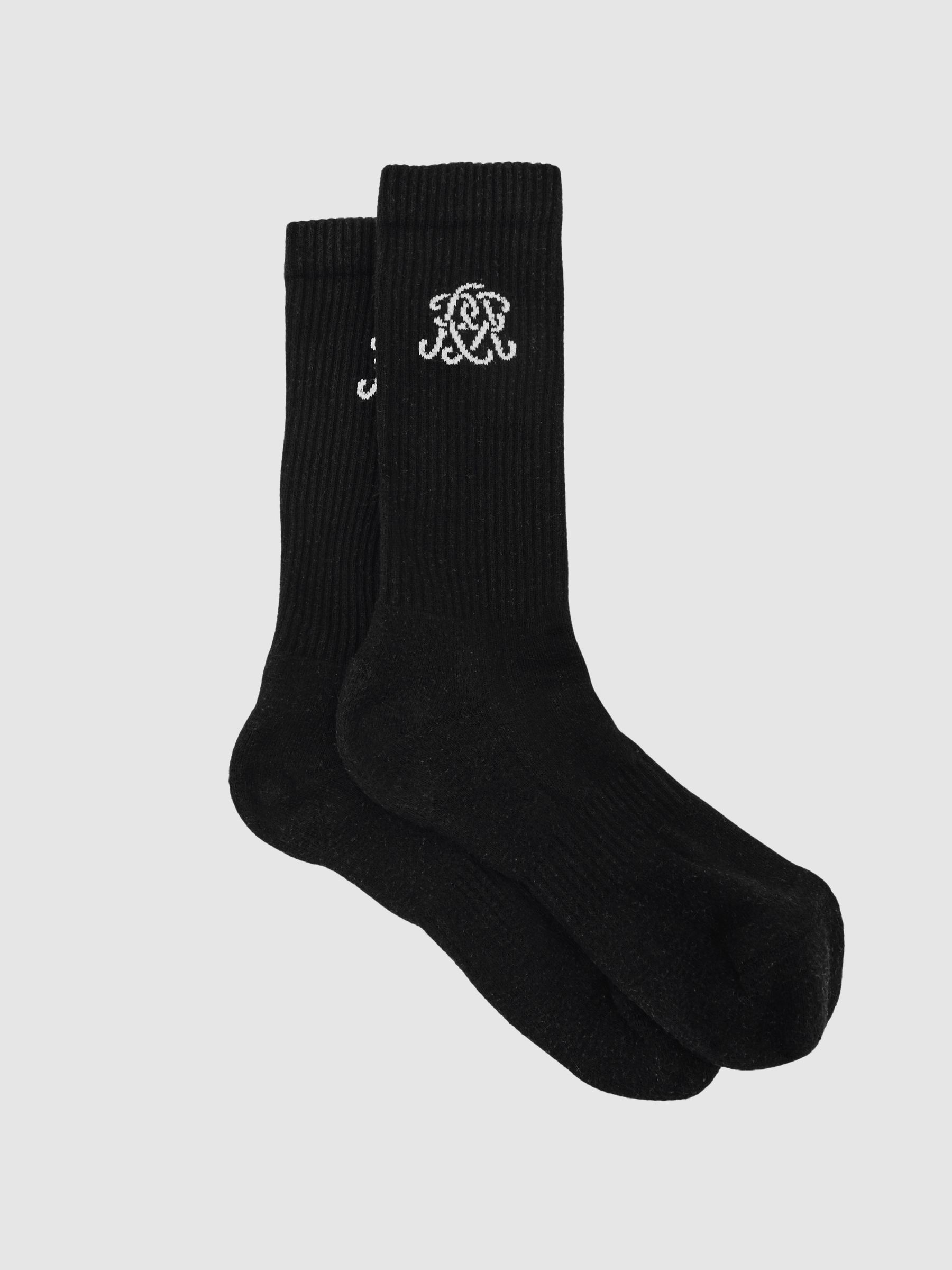 Monogram Cotton-Blend Ribbed Socks in Black