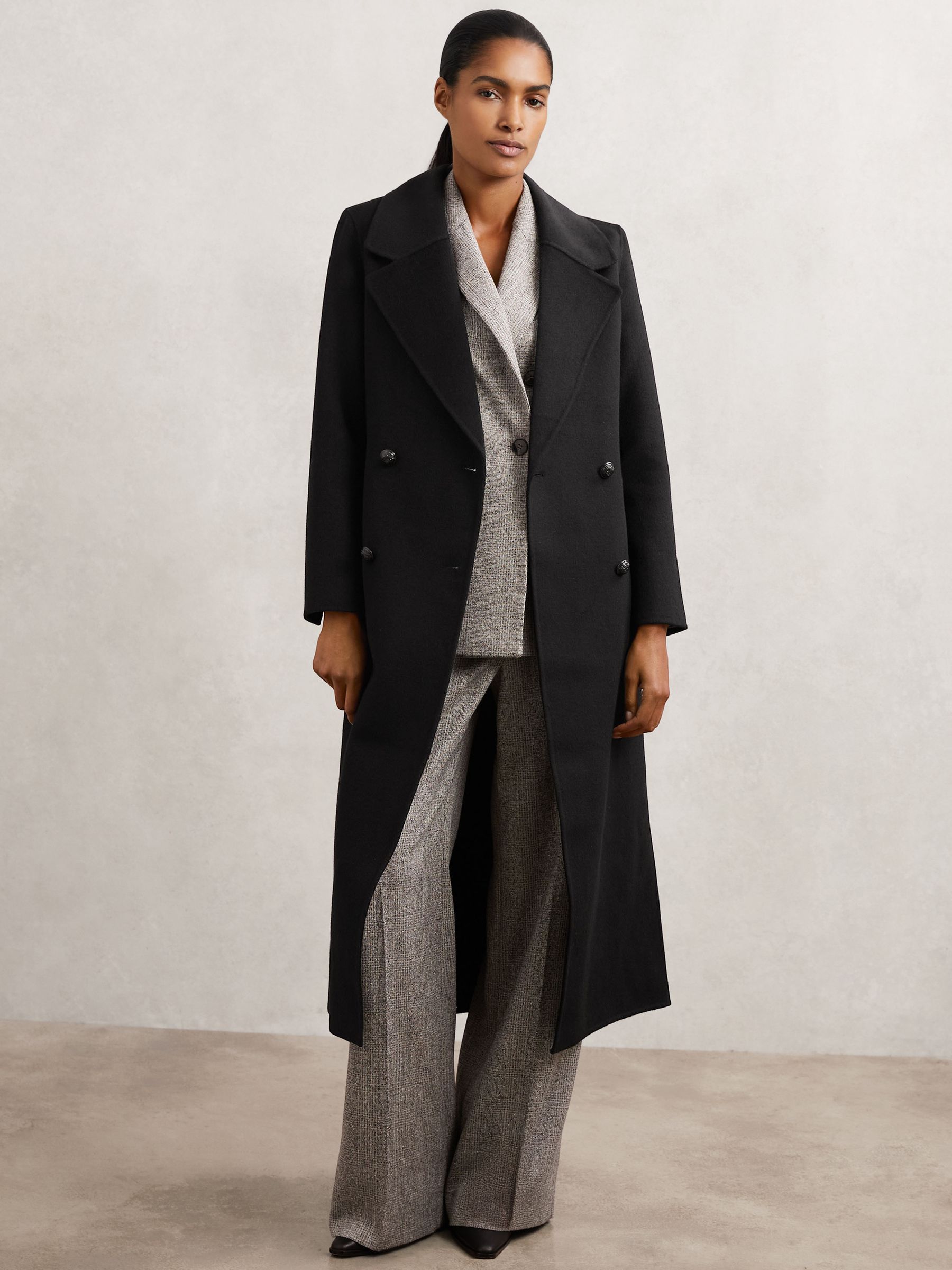 Faux-Fur Collar Blindseam Coat Wool-Blend in Black