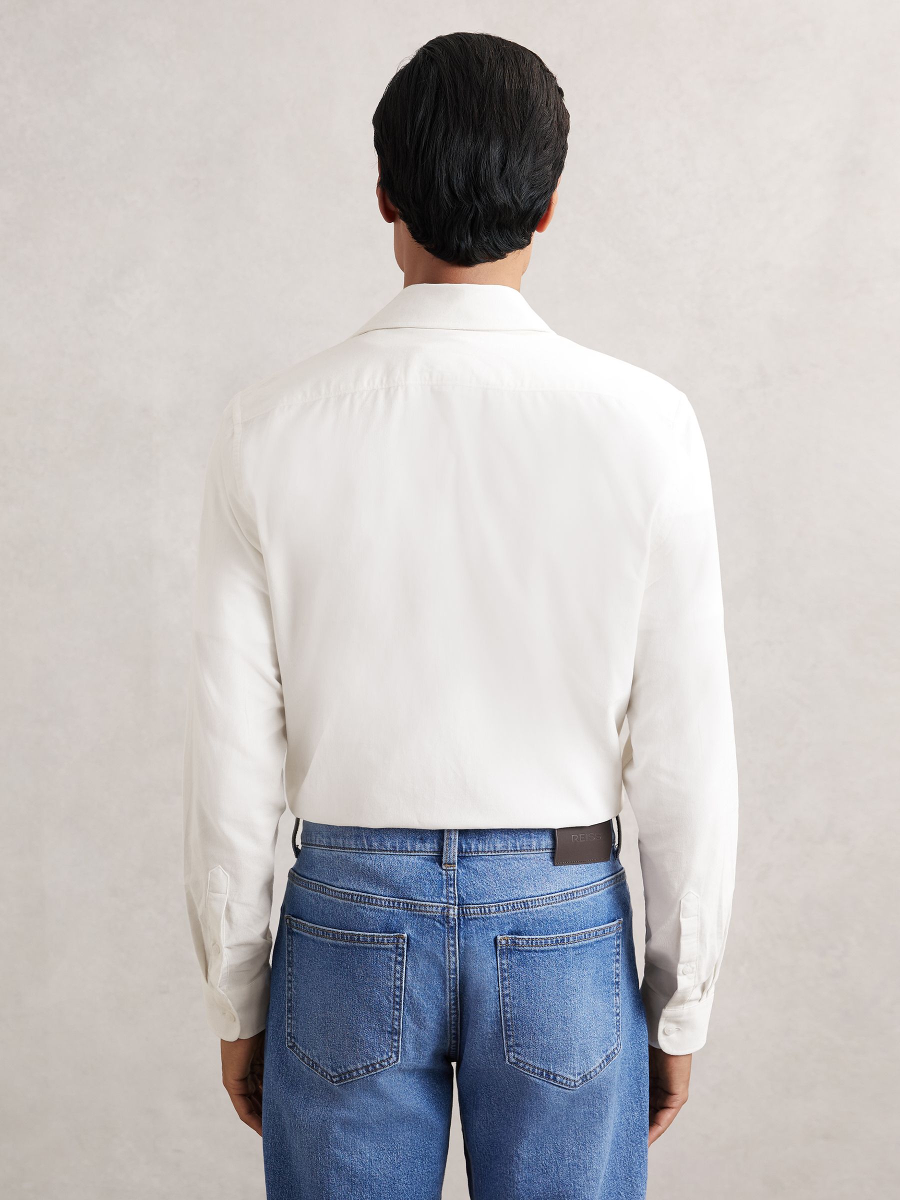Cotton Corduroy Cutaway-Collar Shirt in White