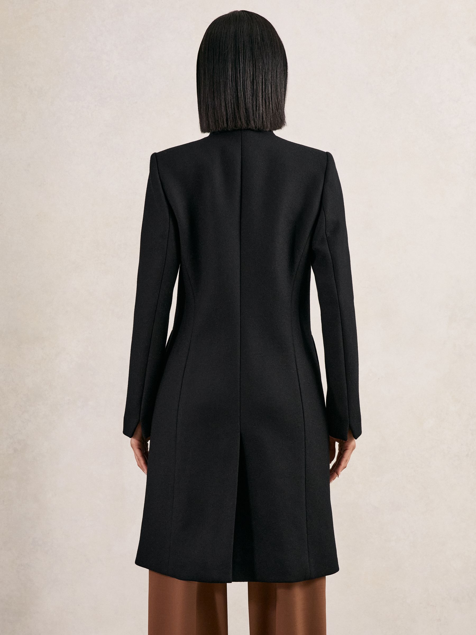 Petite Wool-Blend Wrapover Mid-Length Coat in Black