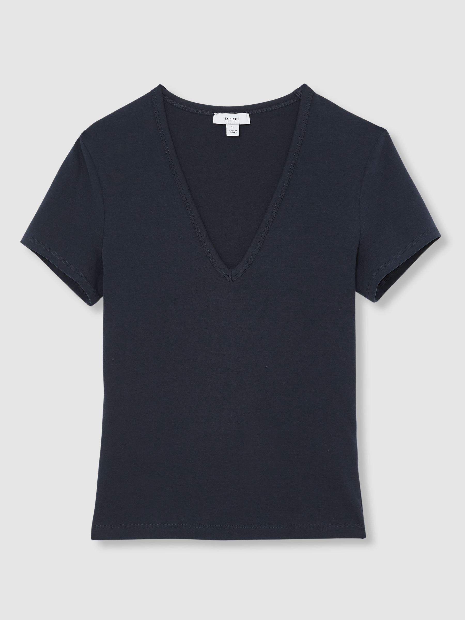 Stretch Cotton V-Neck T-Shirt in Navy