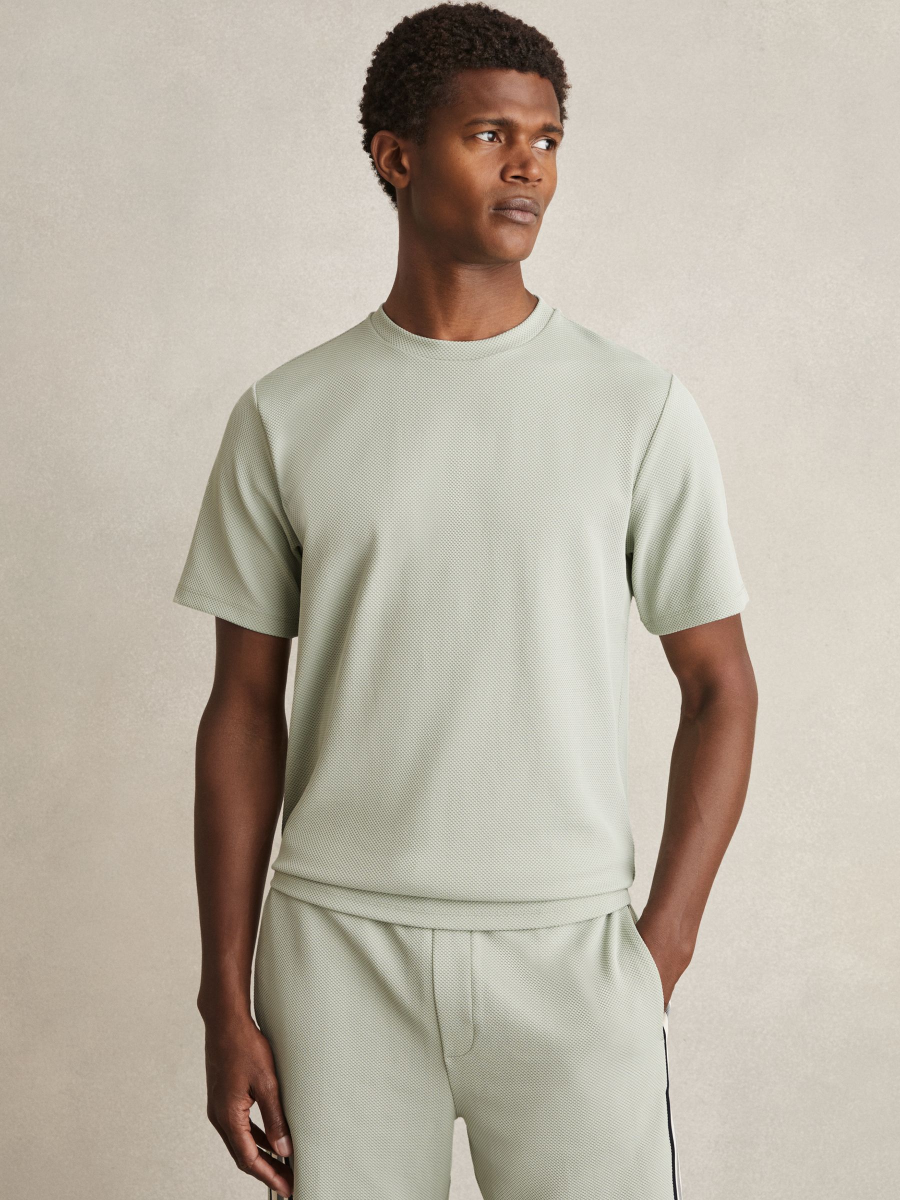 Textured Crew-Neck T-Shirt in Sage Green
